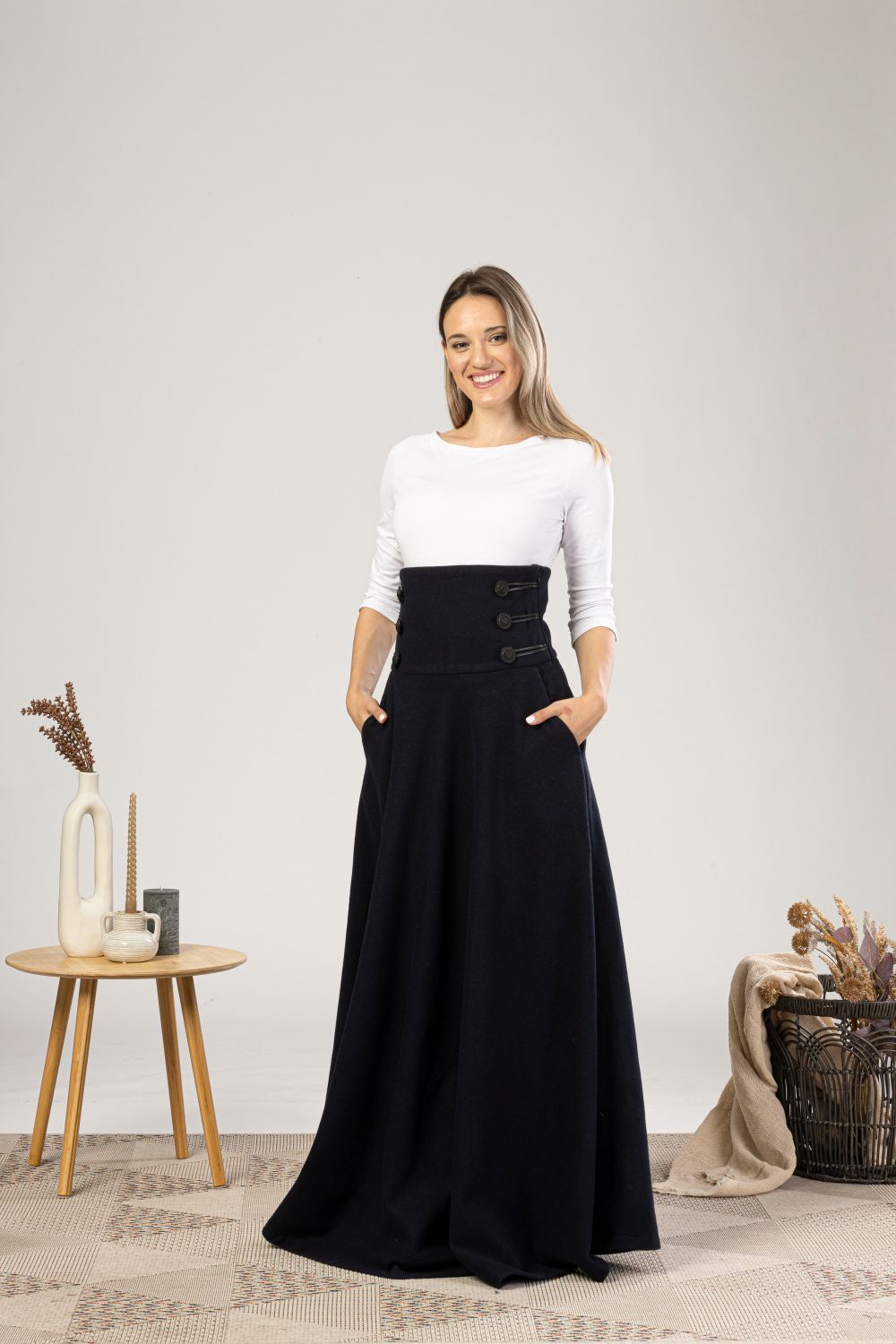 Very high waist Dark Gray Winter Wool Maxi Skirt - from NikkaPlace | Effortless fashion for easy living
