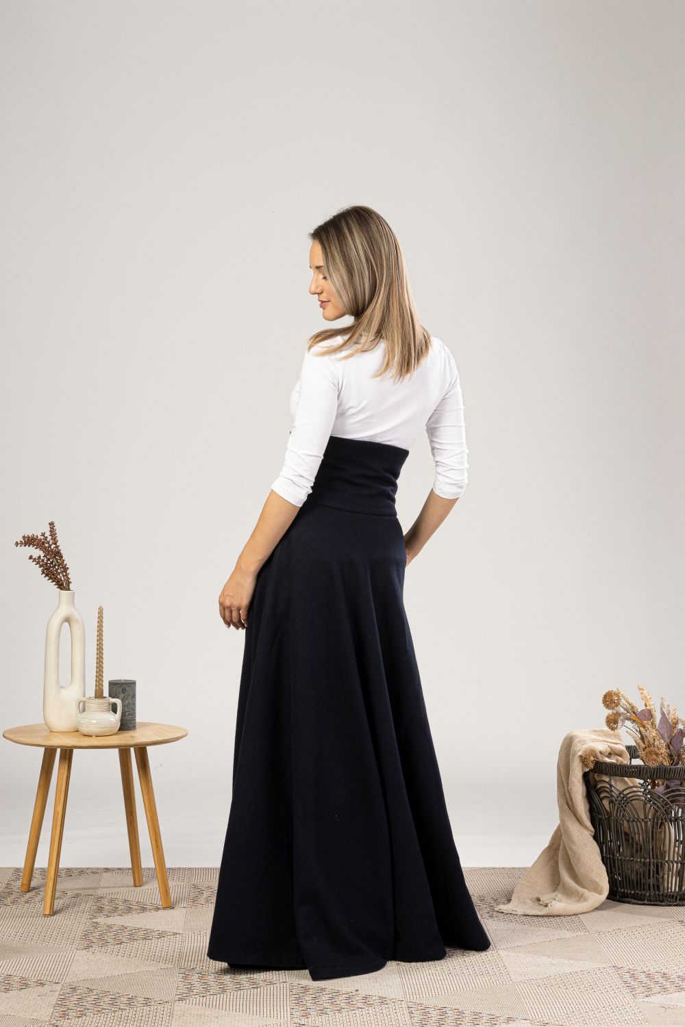 Dark Blue Winter Wool Maxi Skirt that will elevate your winter wardrobe - from NikkaPlace | Effortless fashion for easy living