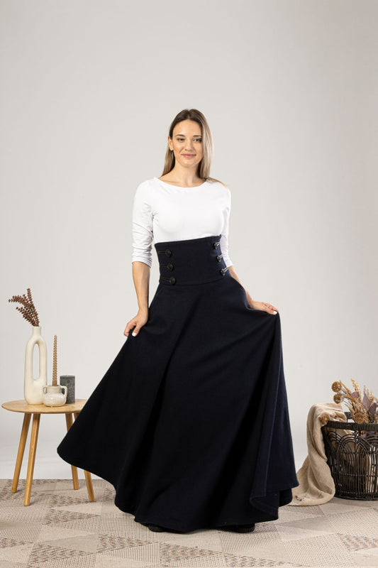 Dark Blue Winter Wool Maxi Skirt from the front view - from NikkaPlace | Effortless fashion for easy living