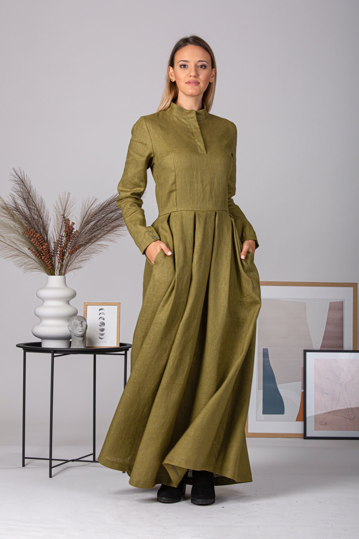 Stylish and comfortable Linen Prairie Maxi Dress - from NikkaPlace | Effortless fashion for easy living