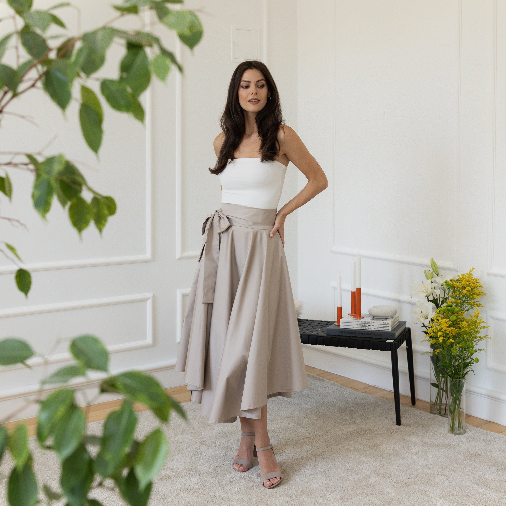 Front view of midi cotton skirt