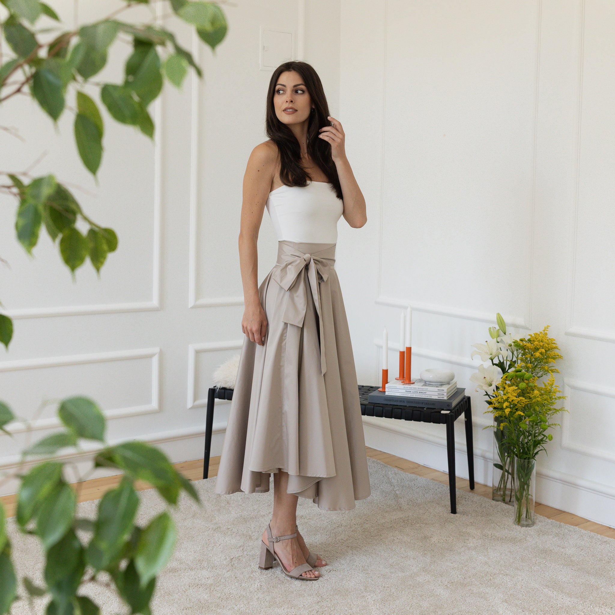 Side view of cotton skirt with bow detail