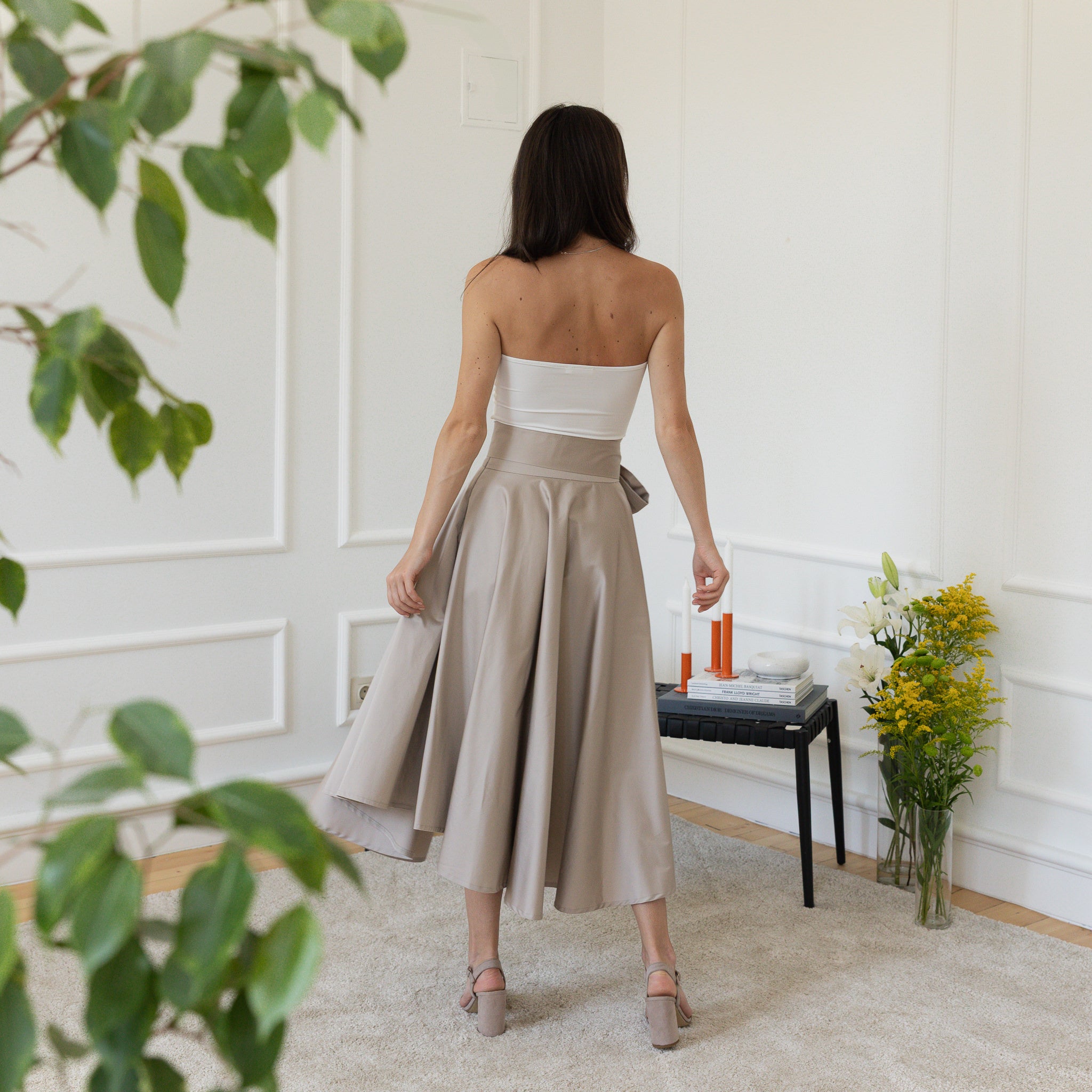 Back view of midi cotton skirt