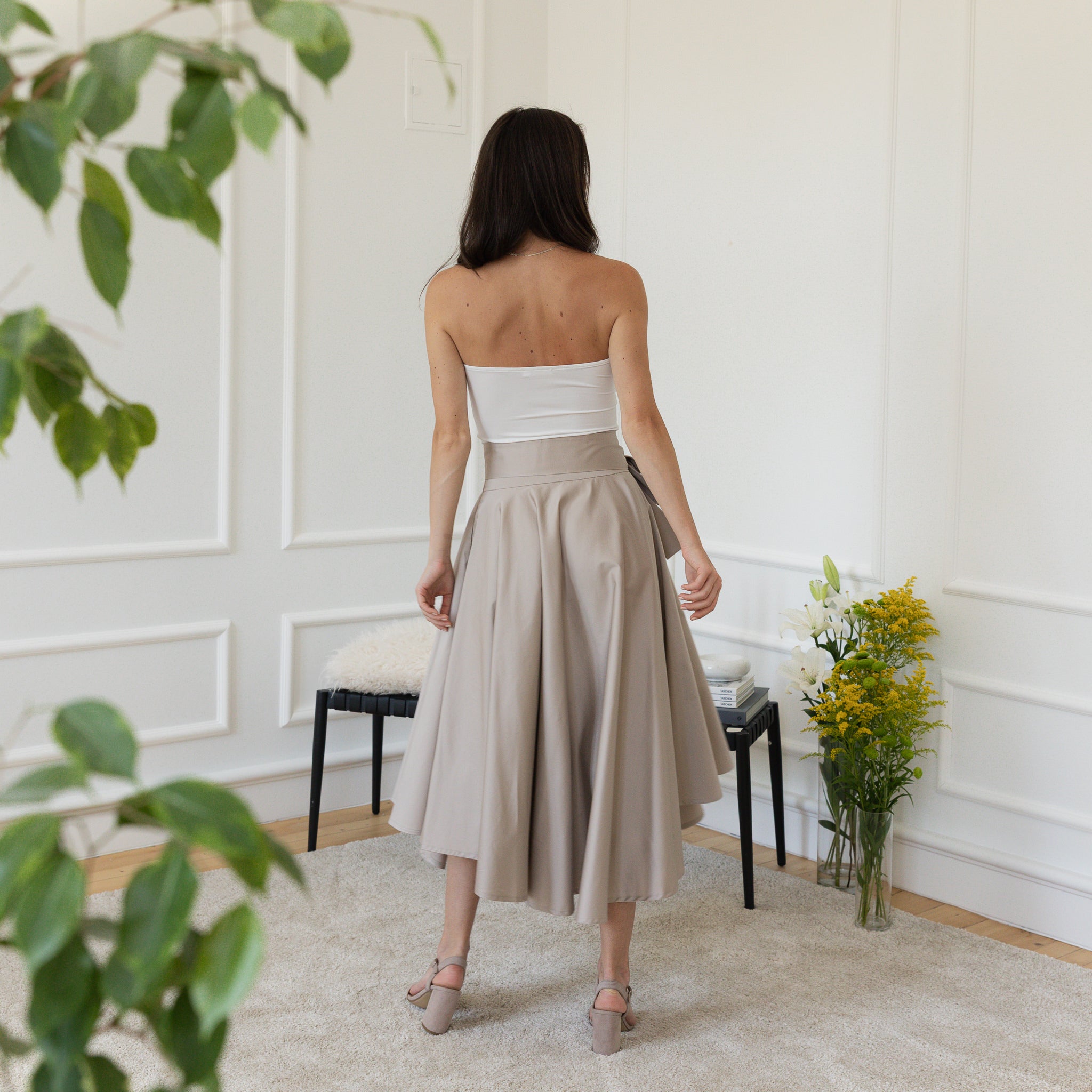 Back view of midi cotton skirt