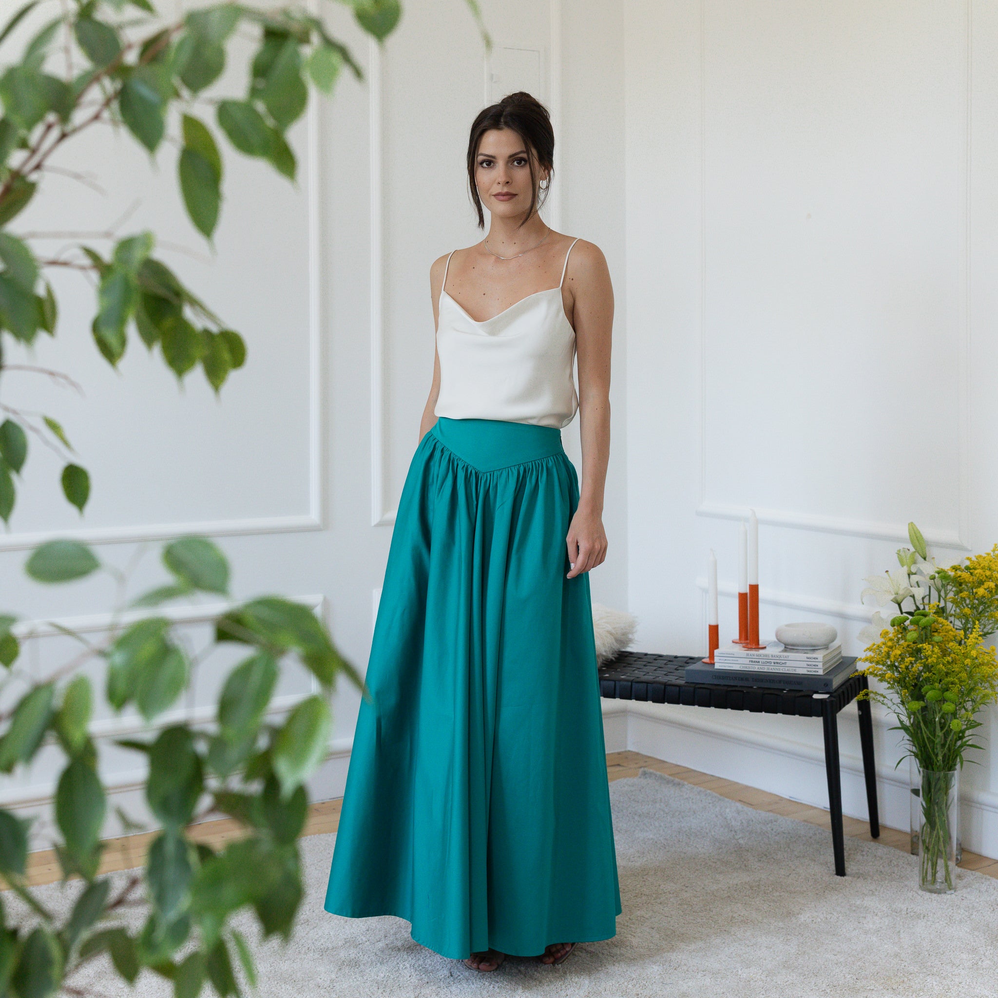 Front view of maxi cotton skirt