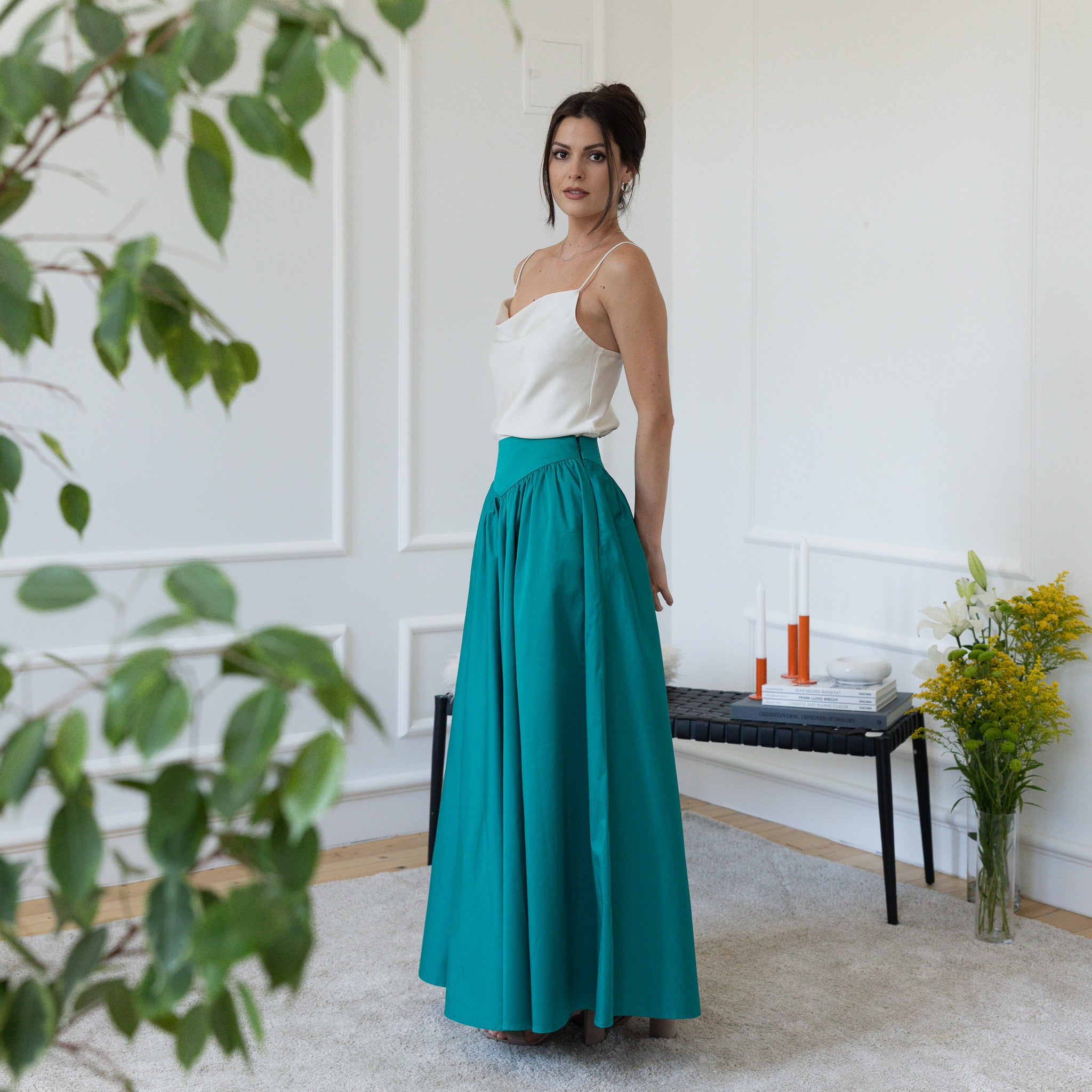 Side view of maxi cotton skirt
