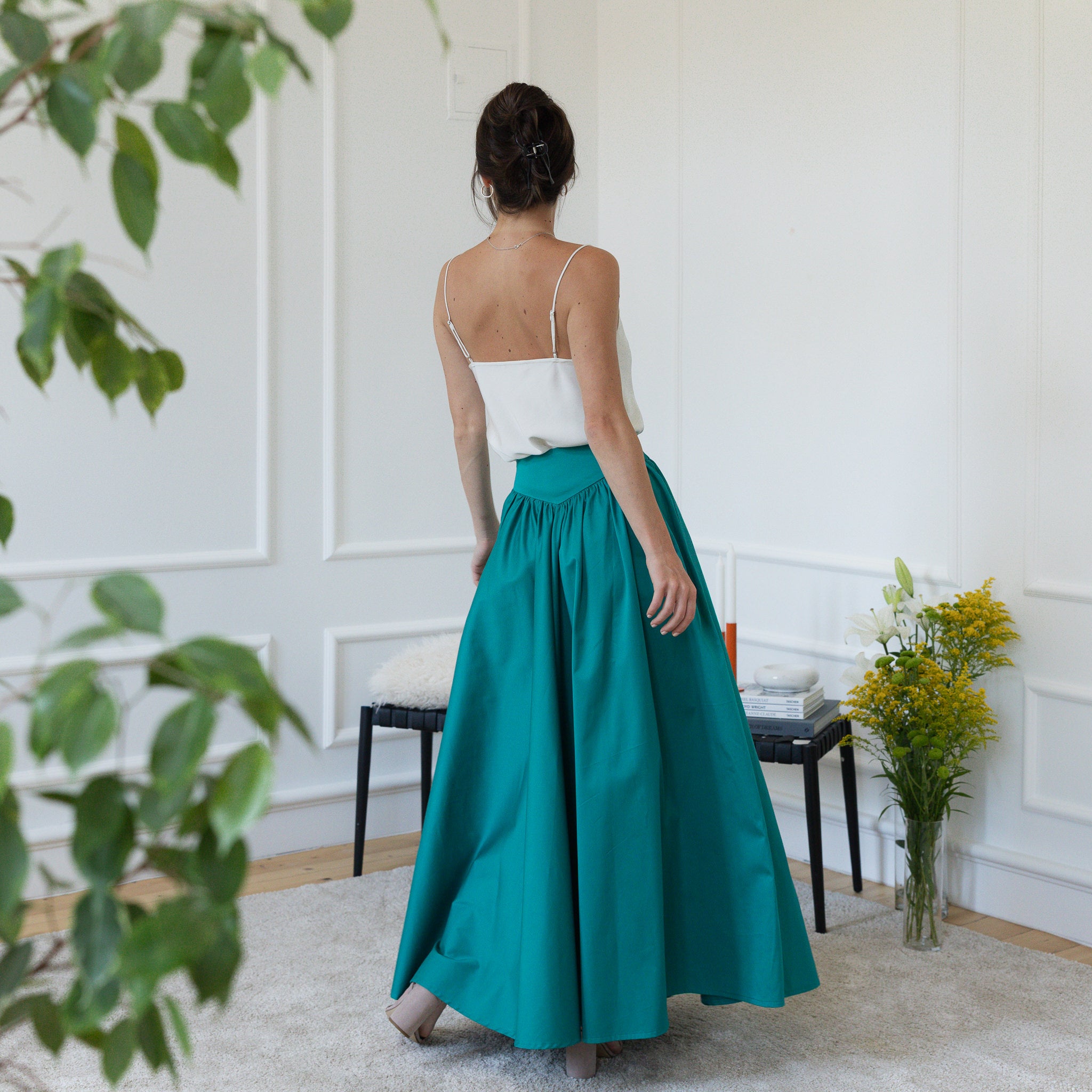 Back view of maxi cotton skirt