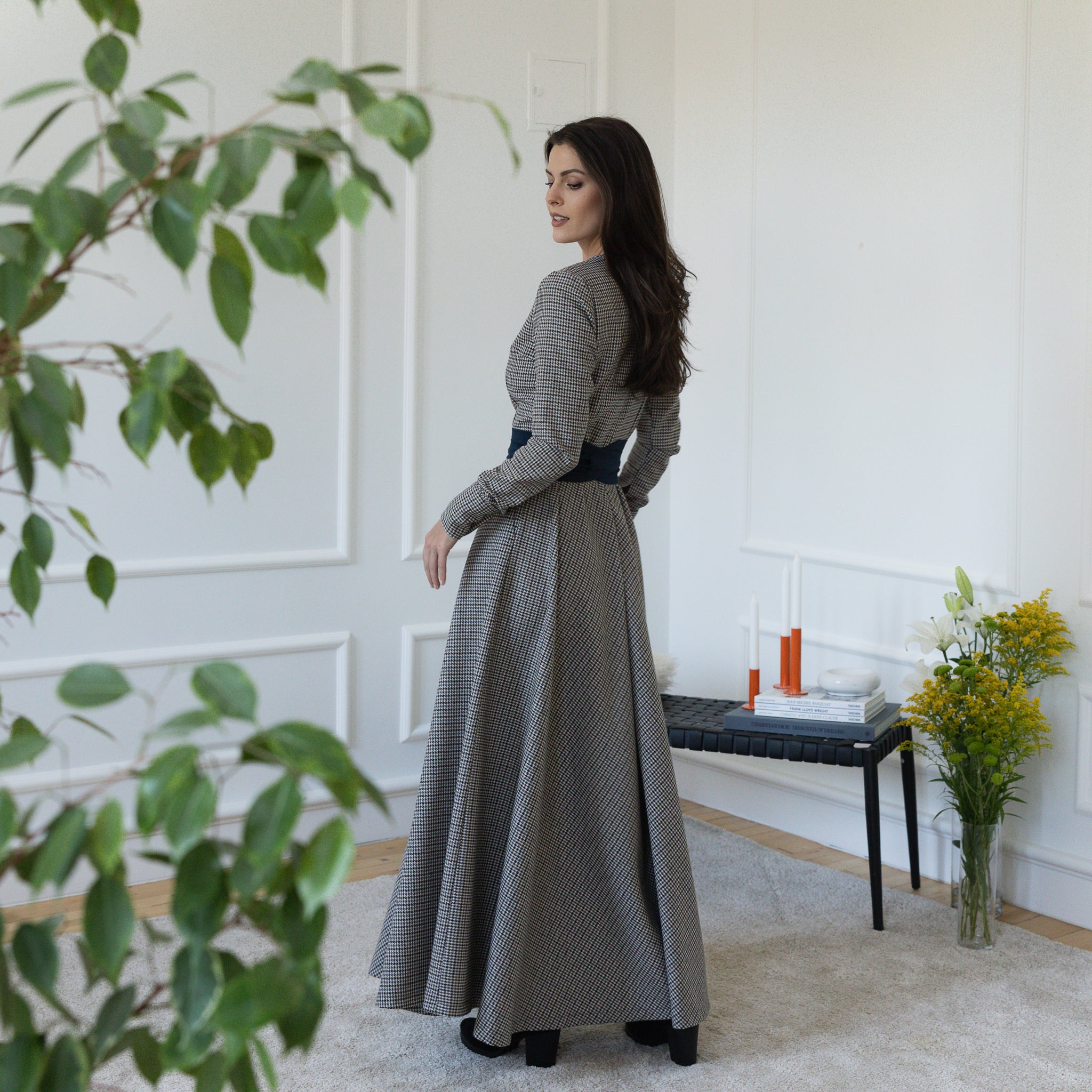 Side view of maxi wool dress