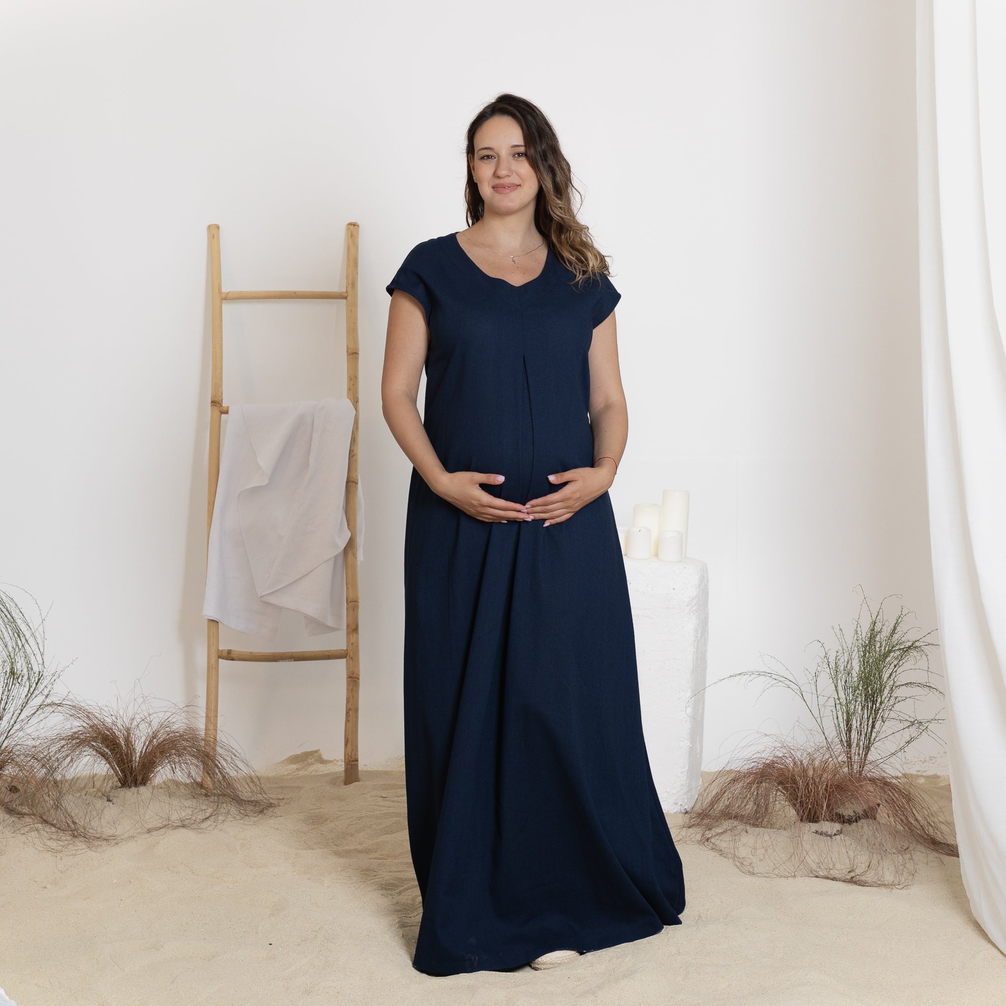 Front view of maxi linen dress