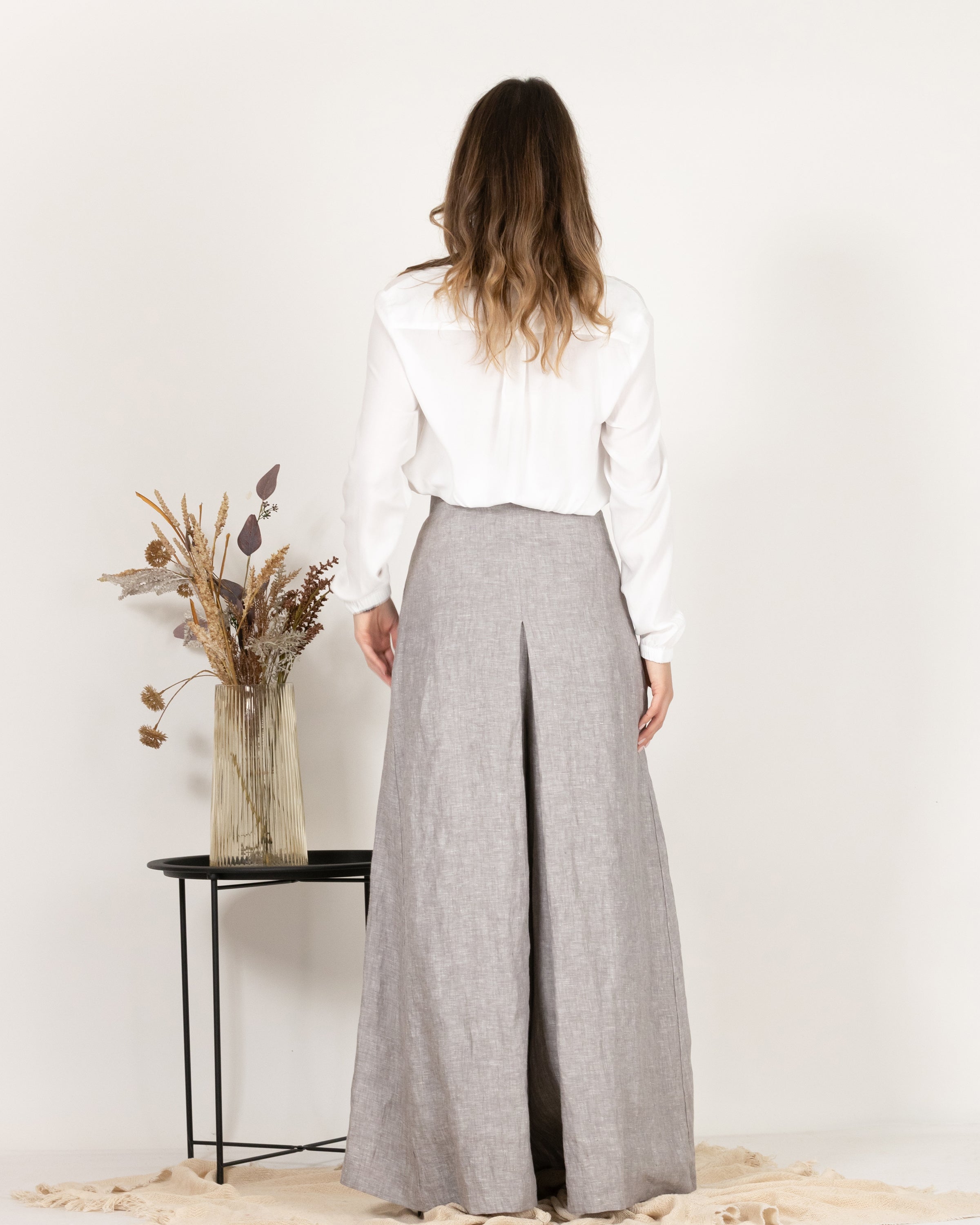 Linen Wide Leg Skirt Pants with High Waist