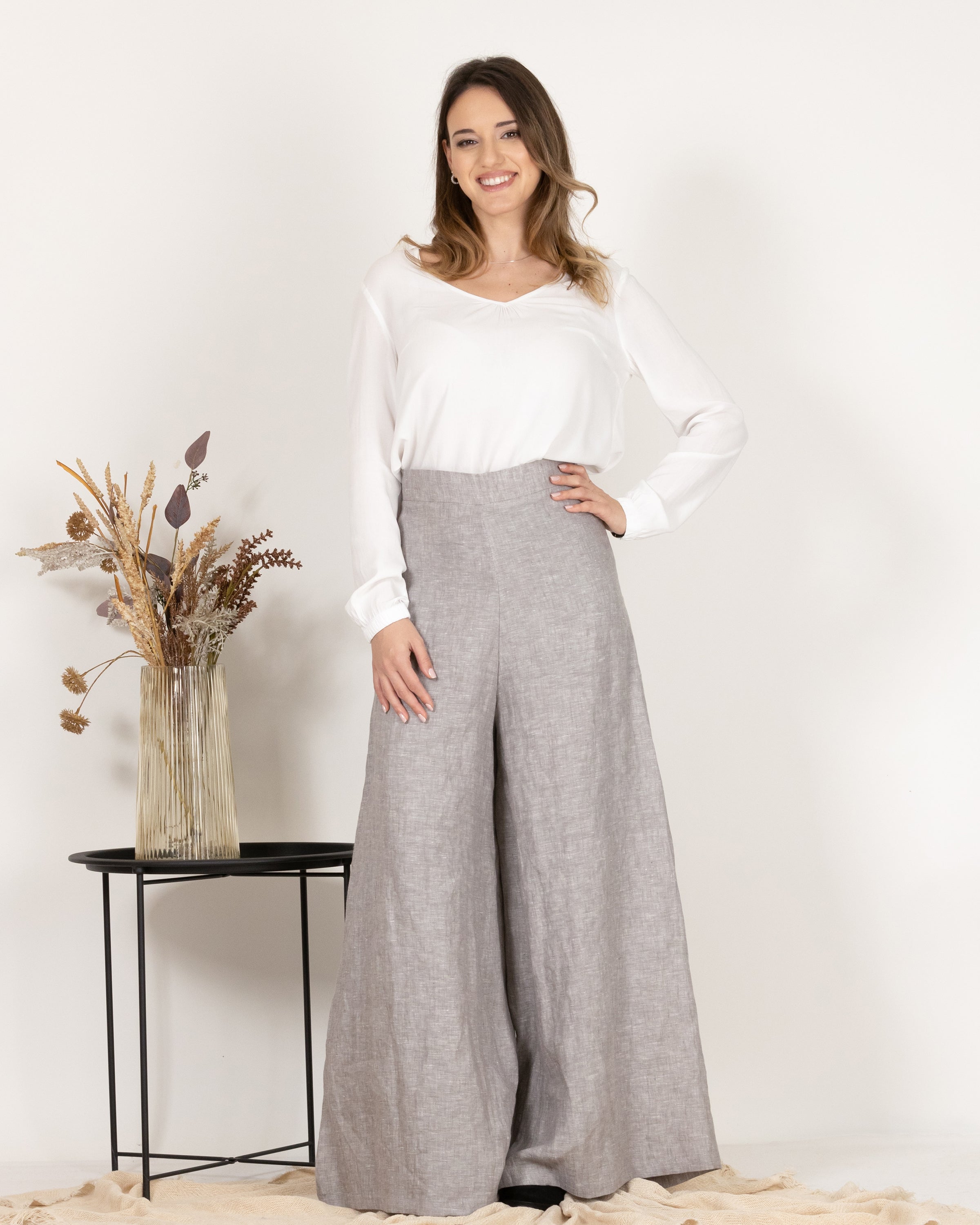 Linen Wide Leg Skirt Pants with High Waist