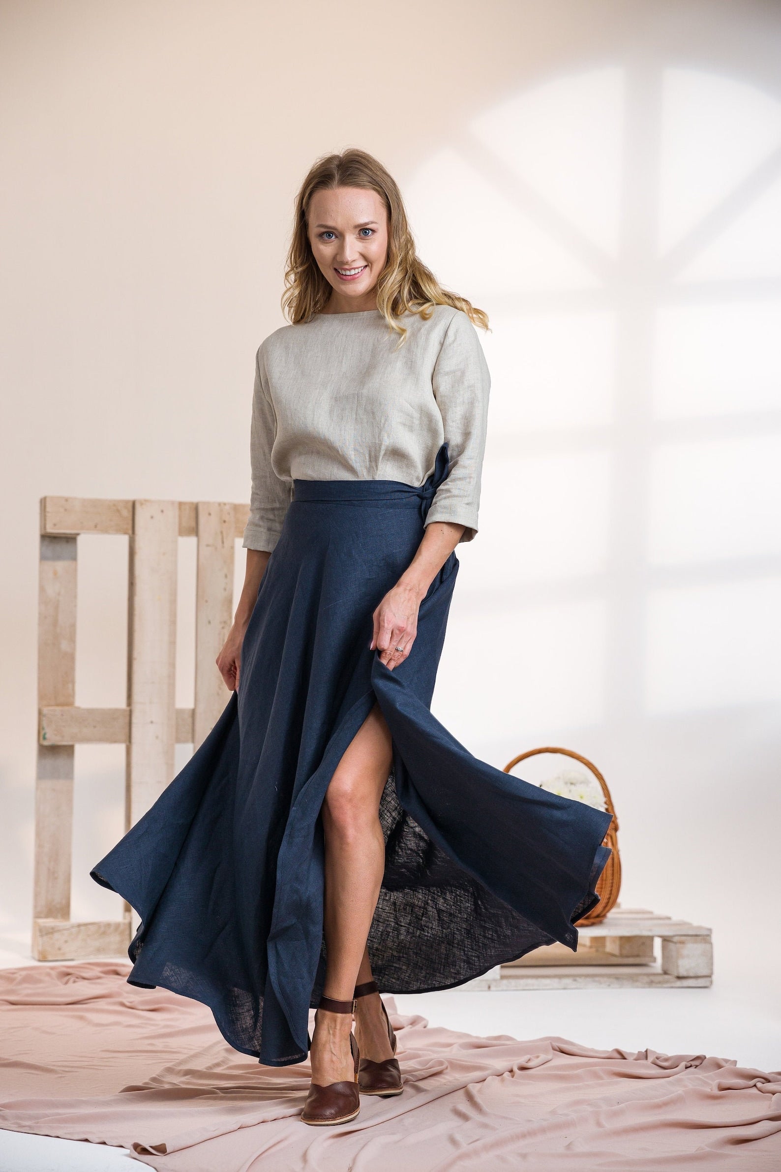 Linen wrap maxi skirt - from NikkaPlace | Effortless fashion for easy living