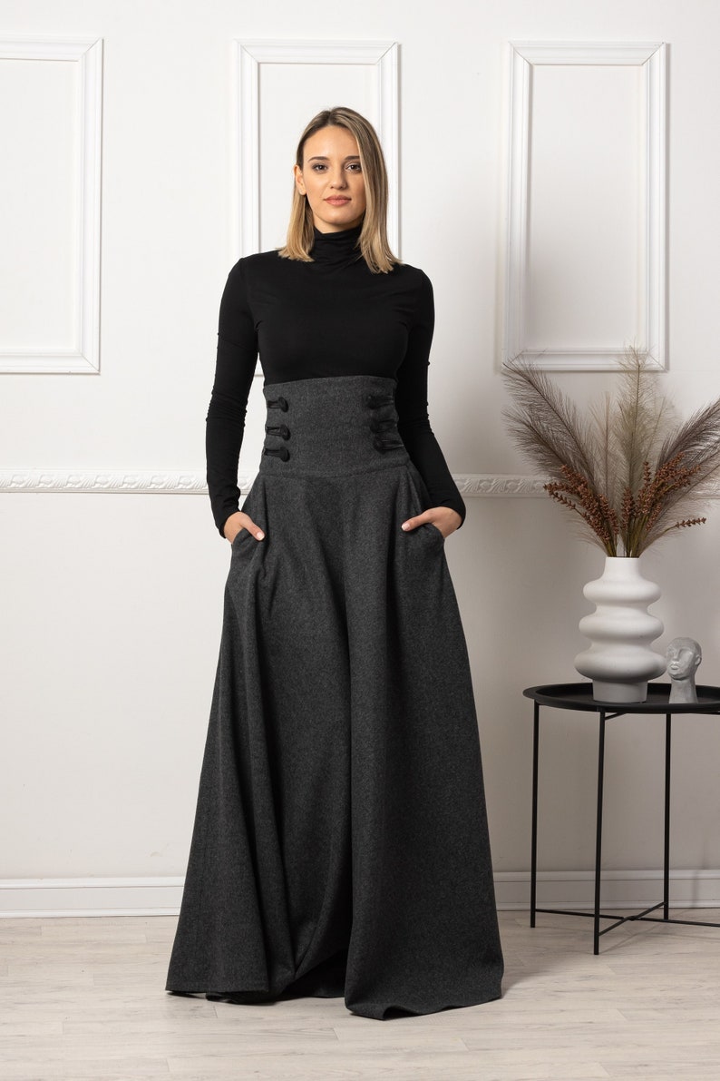Elegant Dark Gray Winter Wool Maxi Skirt with high waist - from NikkaPlace | Effortless fashion for easy living