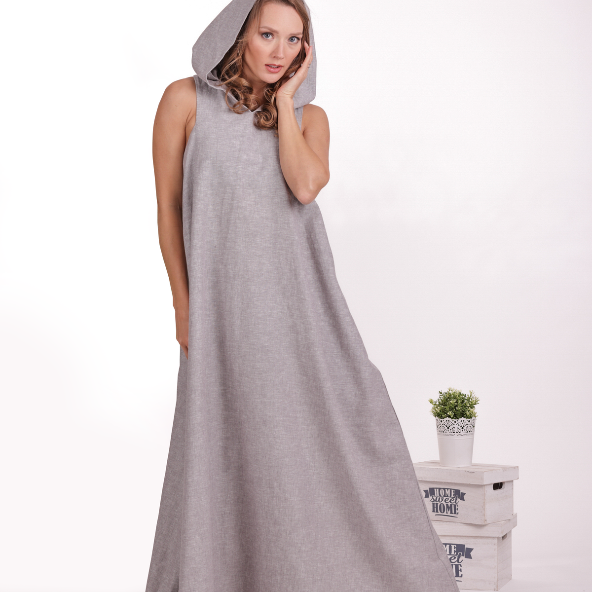 Linen Maxi Hooded Dress from NikkaPlace