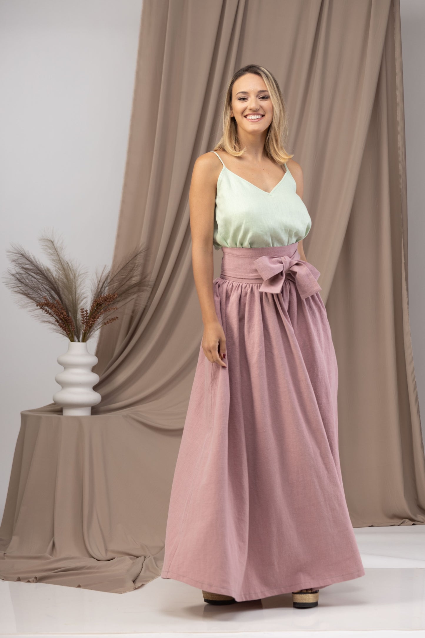 Effortless fashion for easy living - Linen High Waist Maxi Skirt with Pockets from NikkaPlace