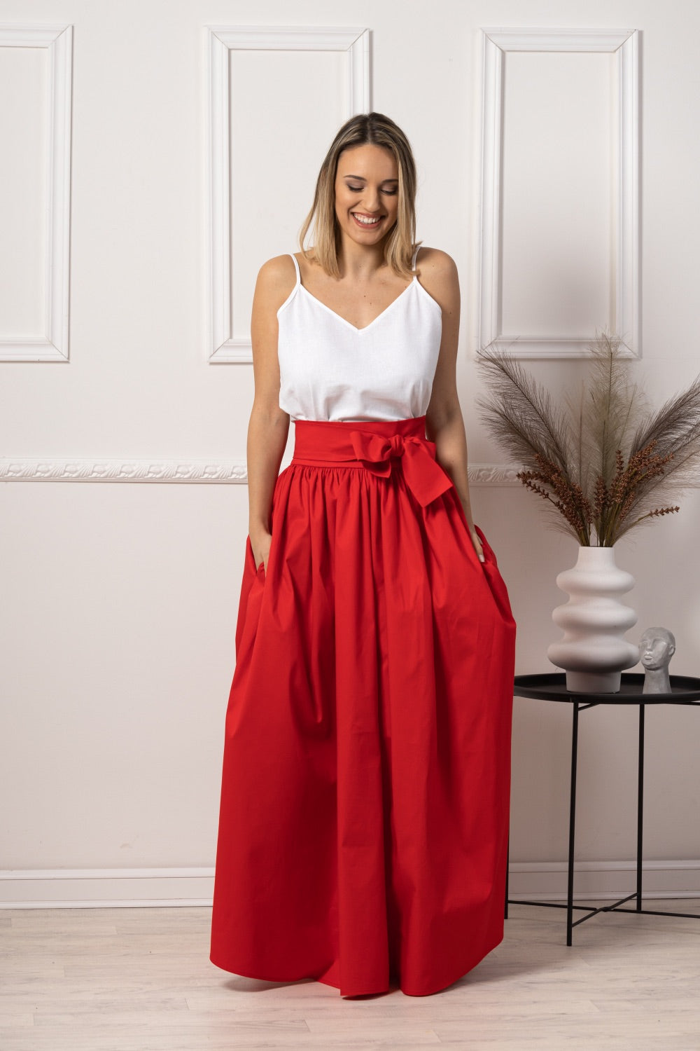 Red Loose High Waist Skirt with Pockets - from Nikka Place | Effortless fashion for easy living