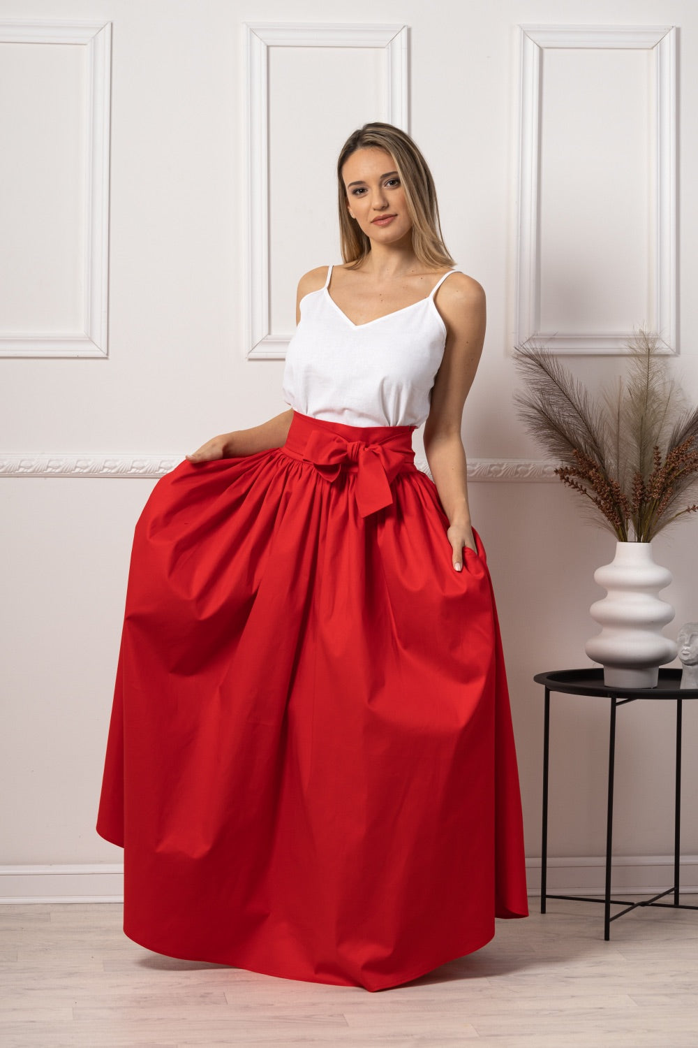 Bold and Beautiful Full Length Red Skirt - from Nikka Place | Effortless fashion for easy living