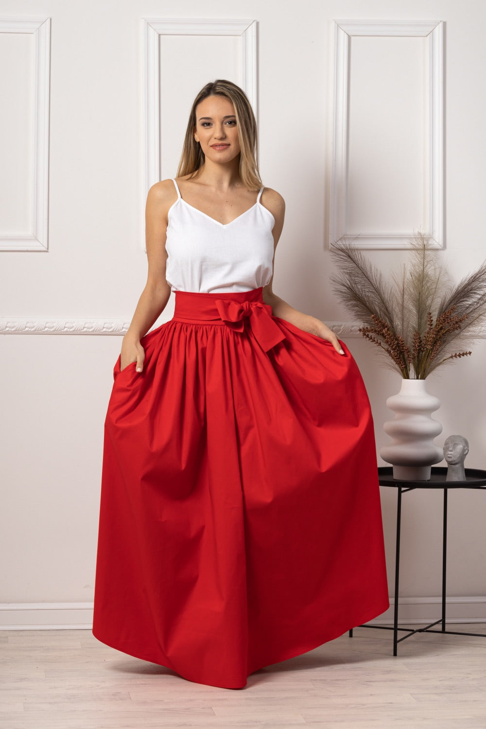 High Waist Red Skirt with Loose Fit - from Nikka Place | Effortless fashion for easy living