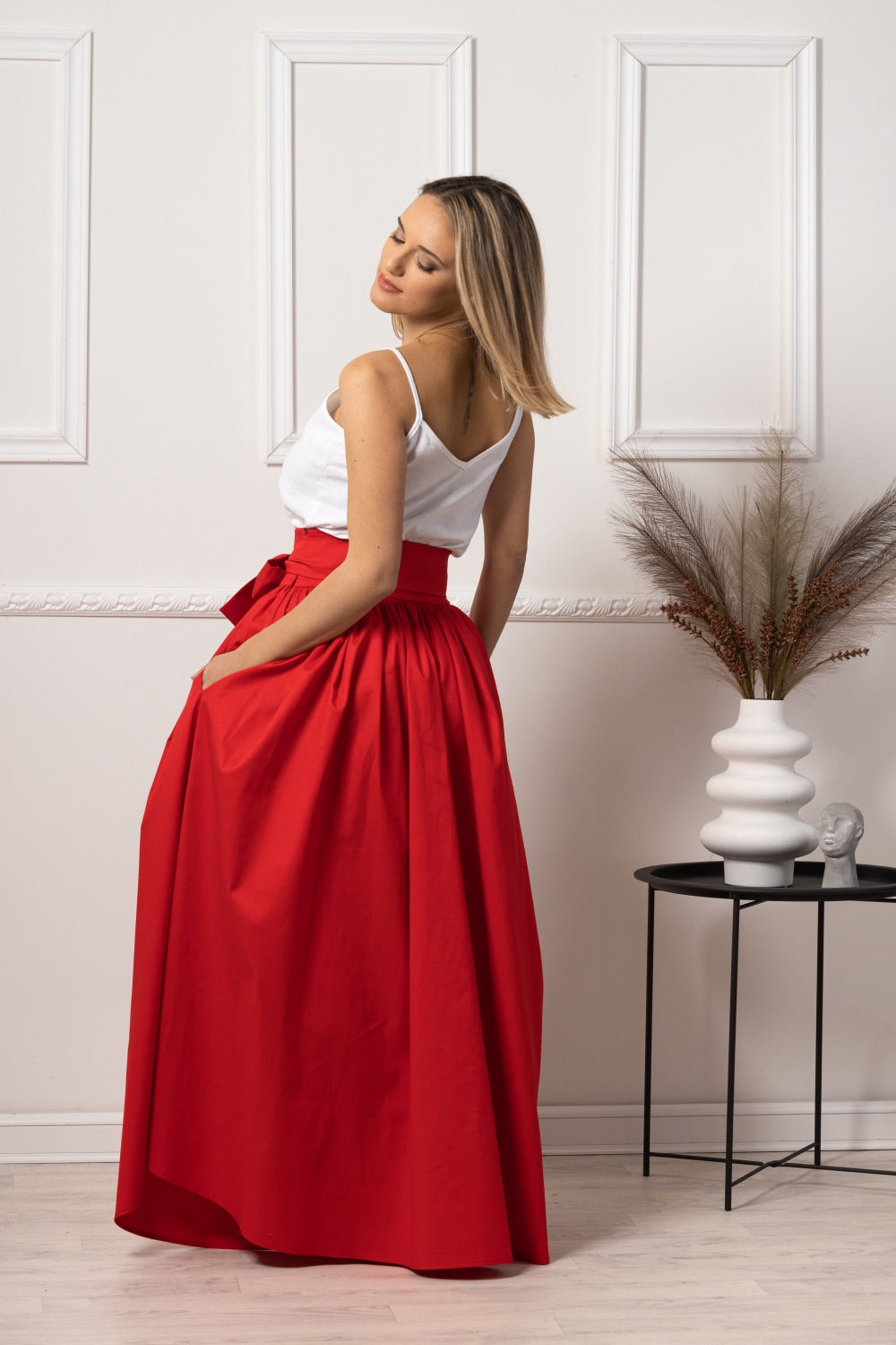 Statement-Making Full Length Red Skirt - from Nikka Place | Effortless fashion for easy living