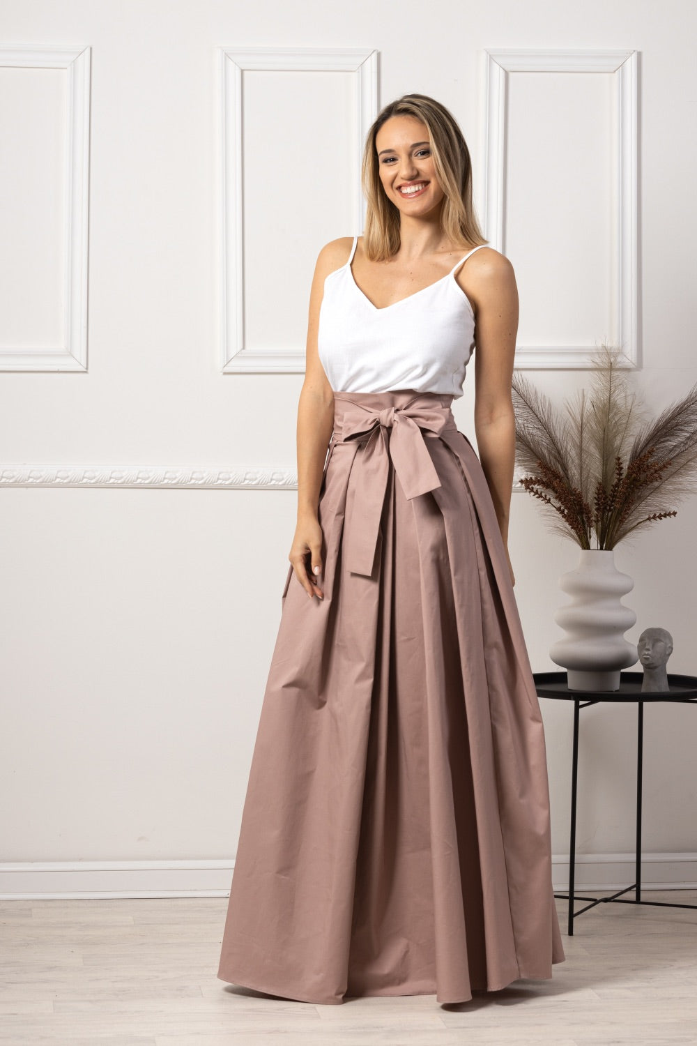 High waist box shop pleat skirt maxi