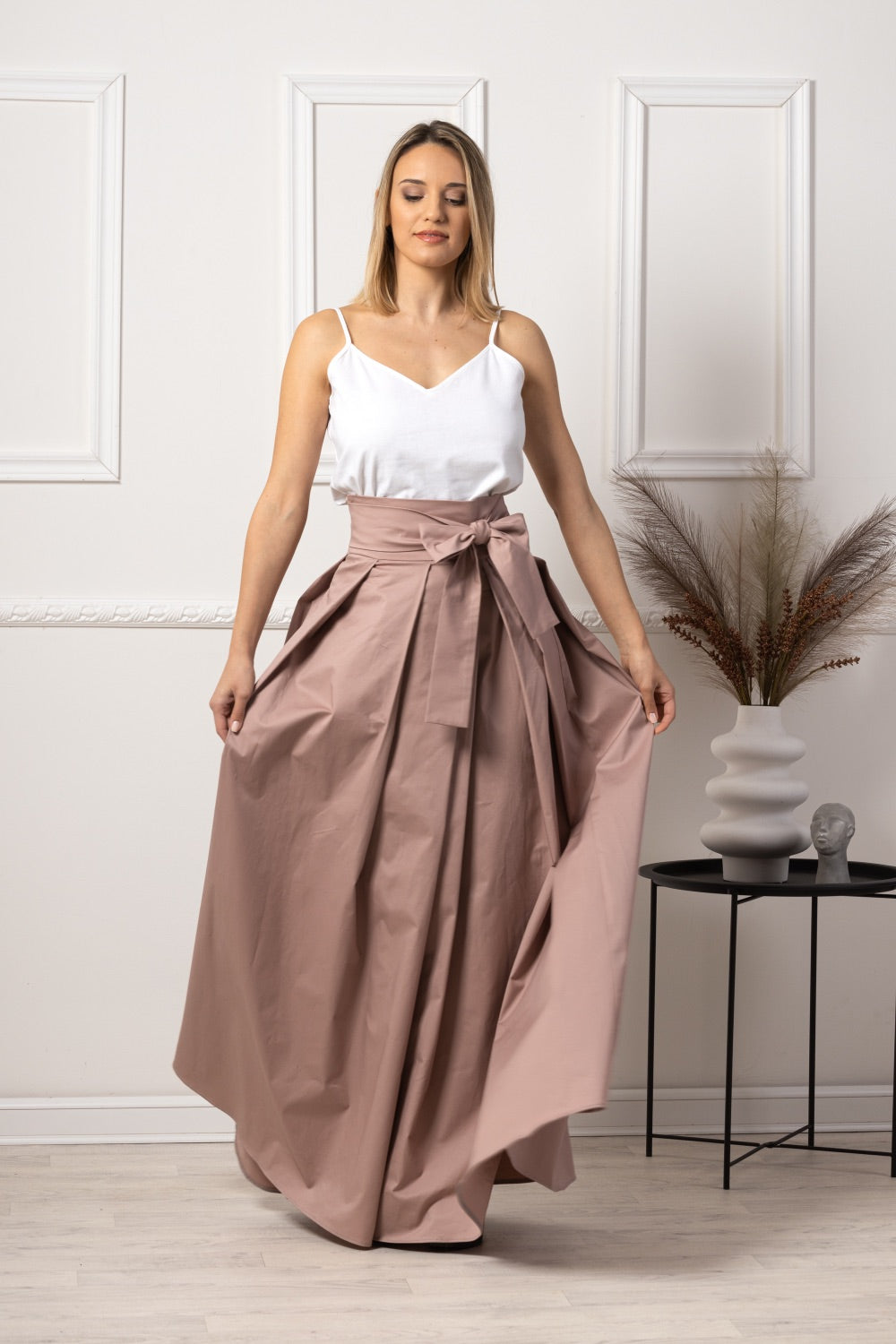 Elegant Dusty Rose High Waist Pleated Maxi Skirt - from NikkaPlace | Effortless fashion for easy living