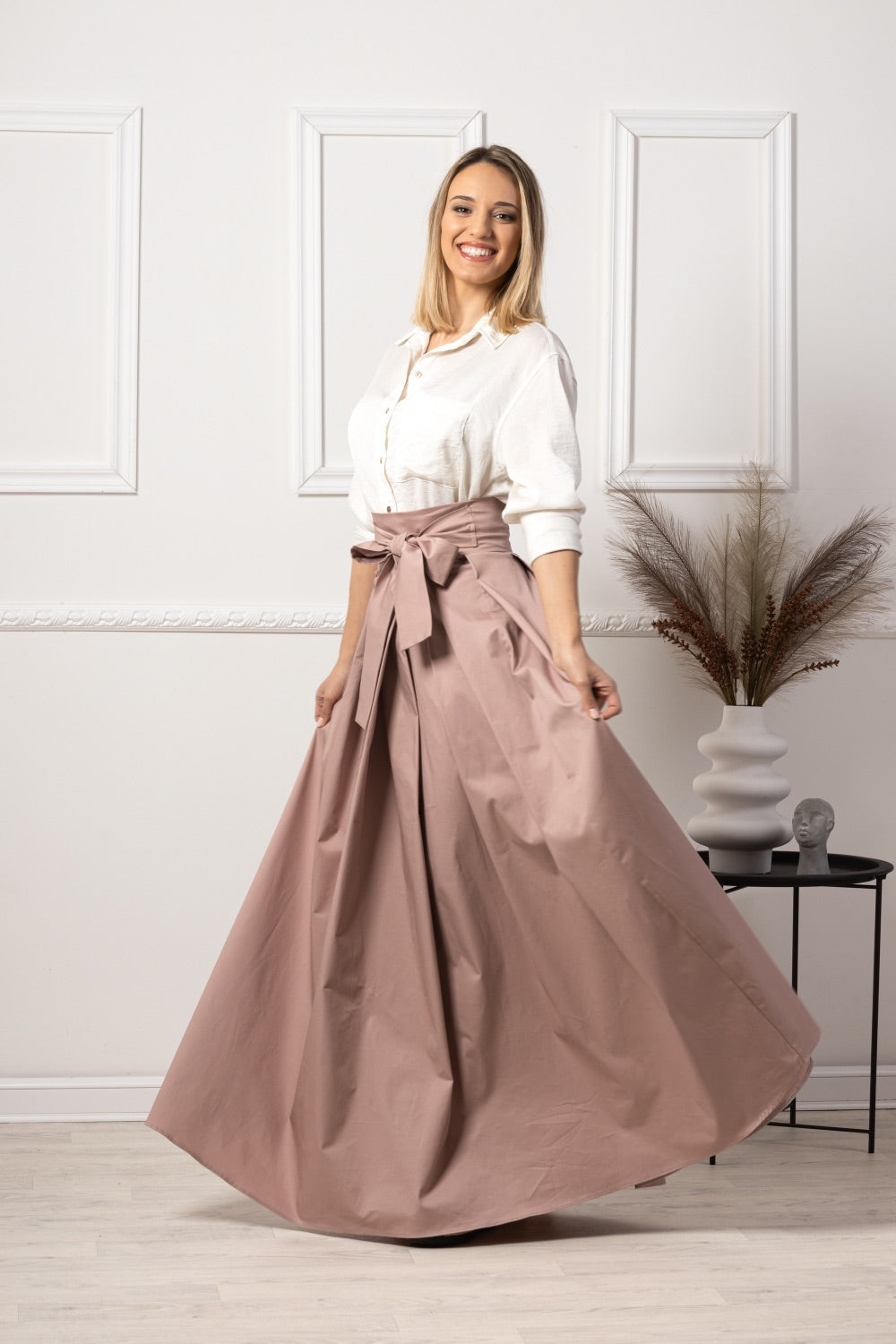 Dusty Rose High Waist Pleated Maxi Skirt - from NikkaPlace | Effortless fashion for easy living