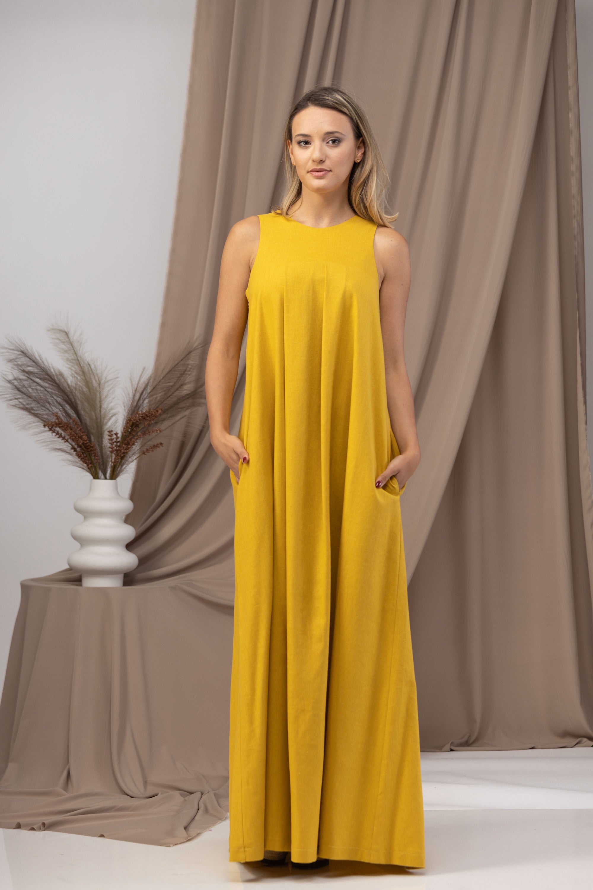 Loose Linen Maxi Dress in a natural color - from NikkaPlace | Effortless fashion for easy living