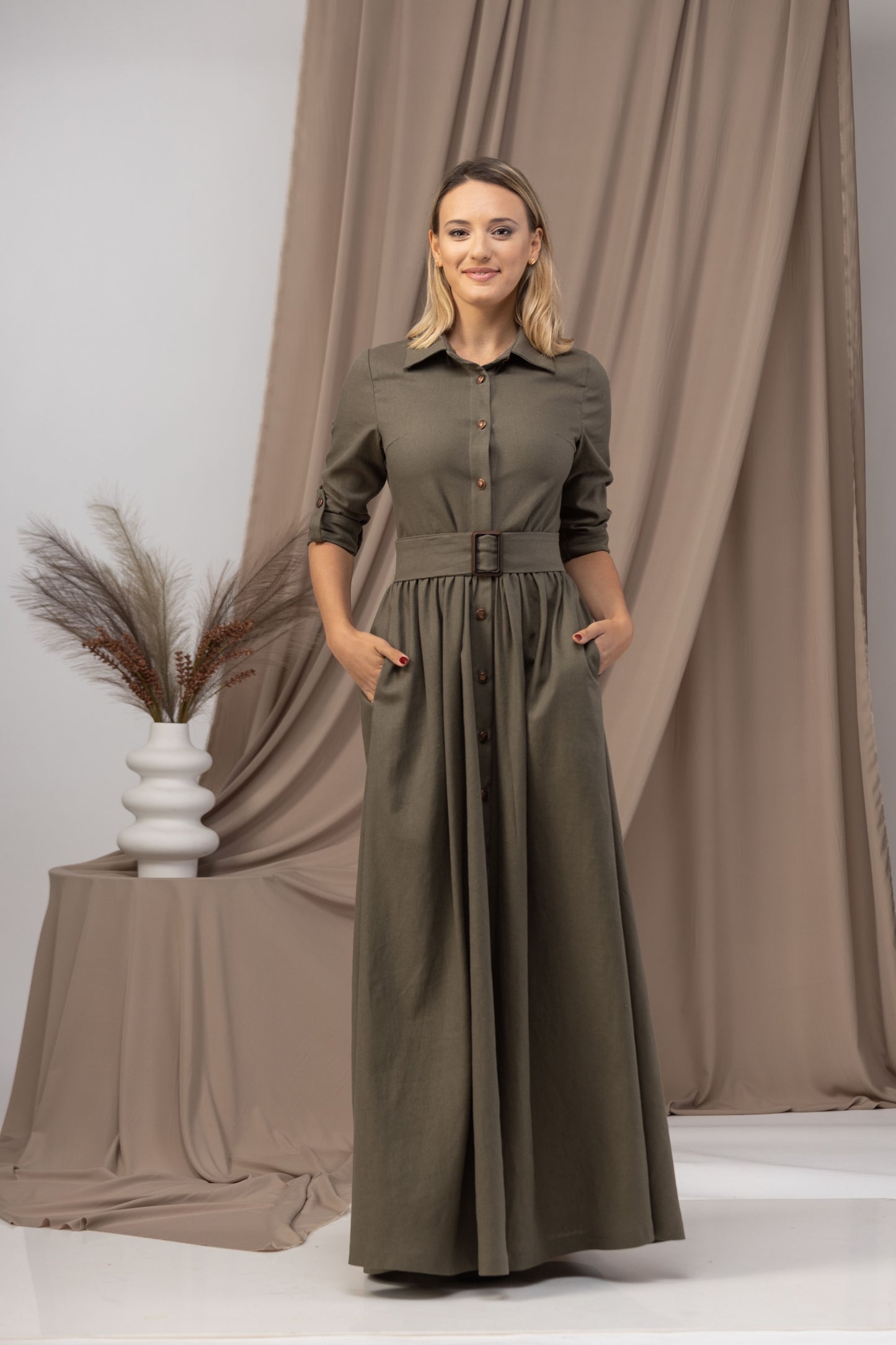 Lightweight Linen Maxi Belted Dress - from NikkaPlace | Effortless fashion for easy living