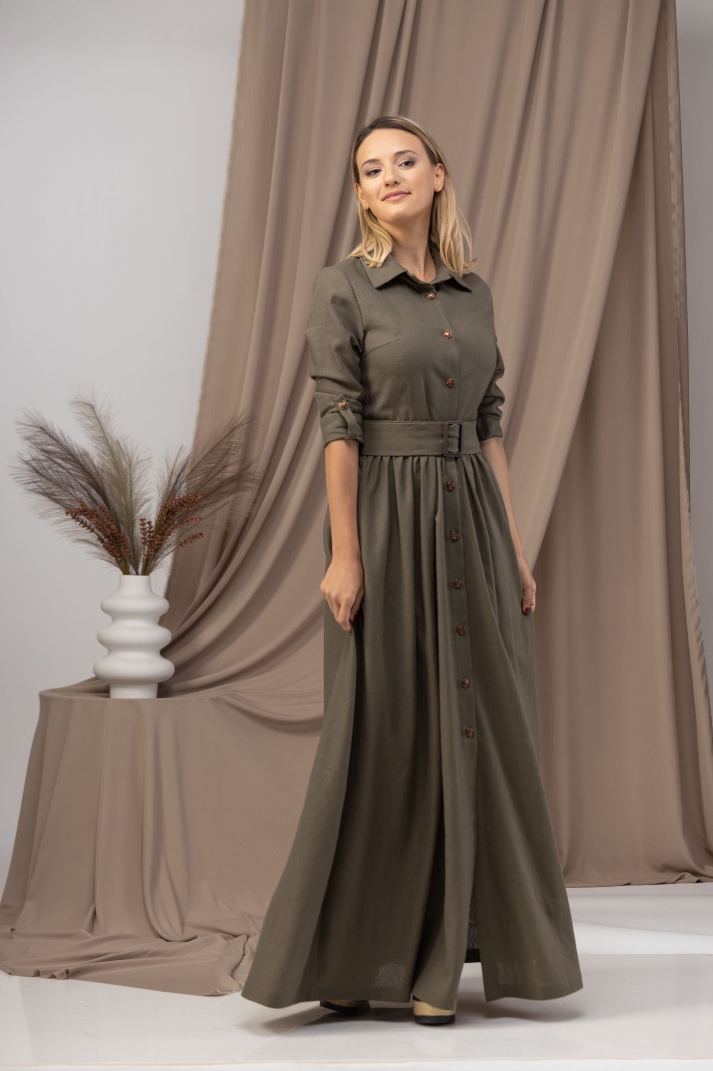 Belted Waist Linen Maxi Dress - from NikkaPlace | Effortless fashion for easy living