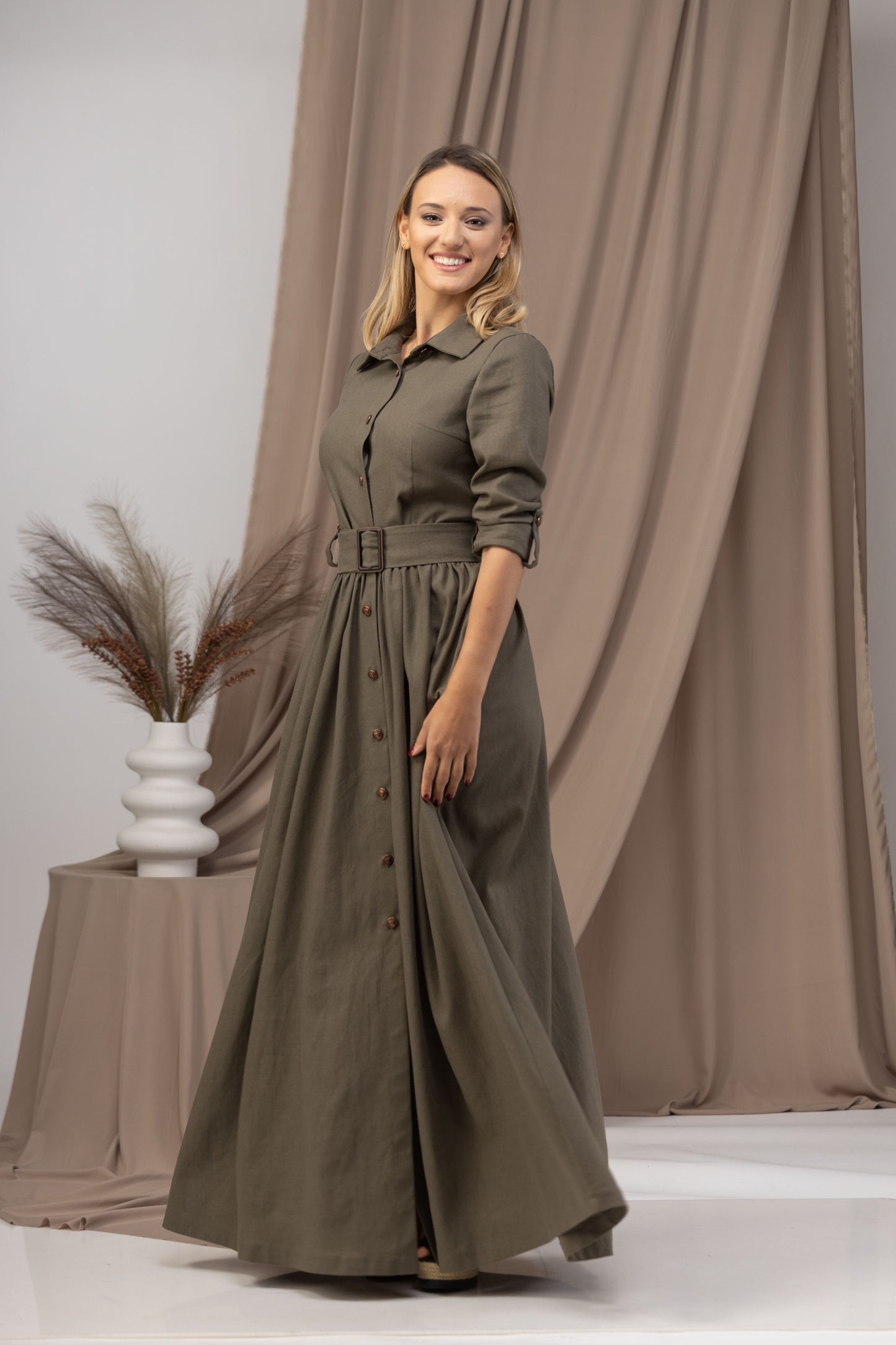 Flattering Fit Linen Maxi Belted Dress - from NikkaPlace | Effortless fashion for easy living