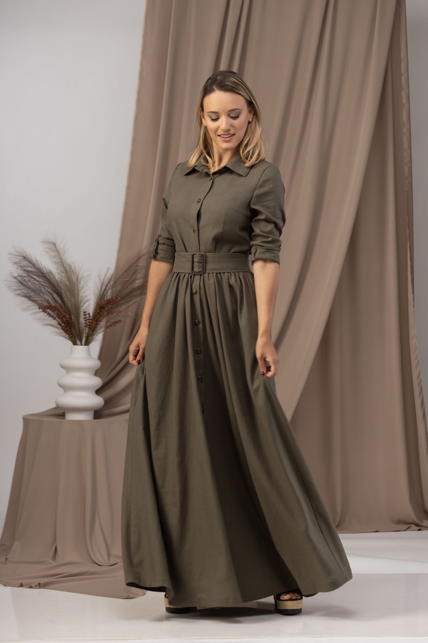 Elegant Linen Maxi Belted Dress - from NikkaPlace | Effortless fashion for easy living