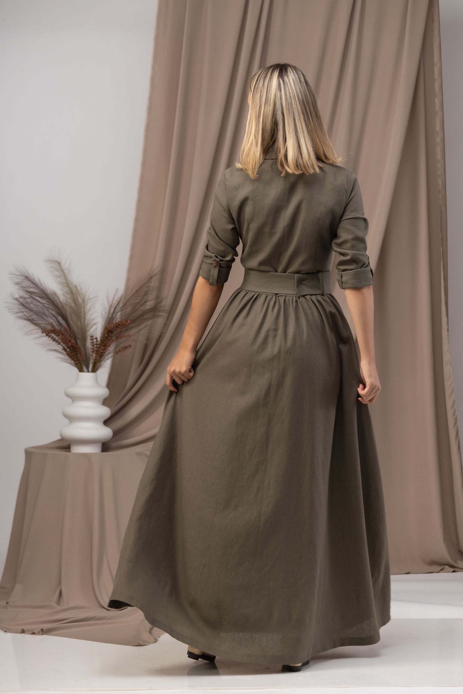 Comfortable Linen Maxi Belted Dress - from NikkaPlace | Effortless fashion for easy living
