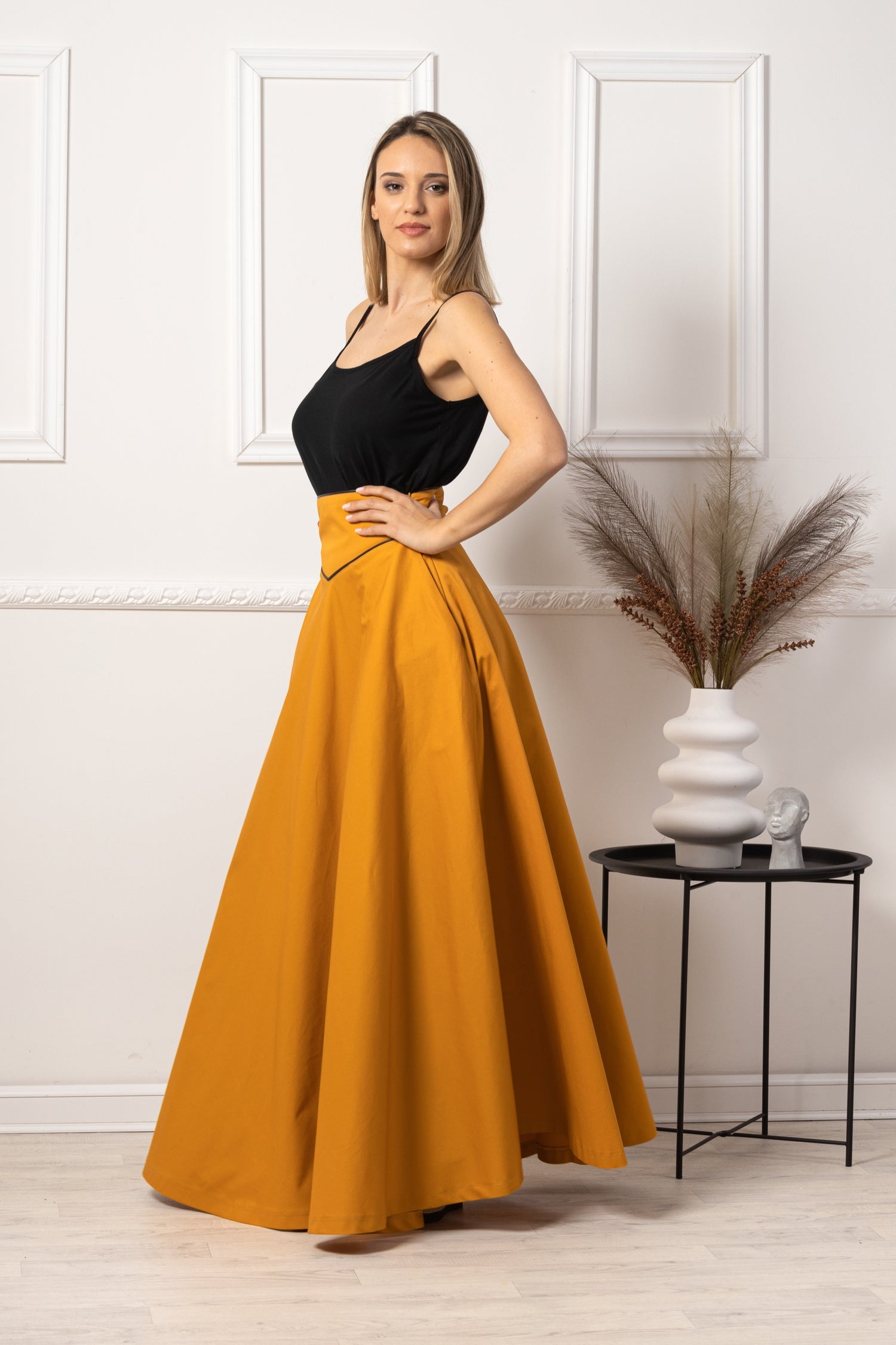 High Waist Victorian Skirt from NikkaPlace | Effortless fashion for easy livingHigh Waist Victorian Skirt styled with a blouse and heels from NikkaPlace | Effortless fashion for easy living
