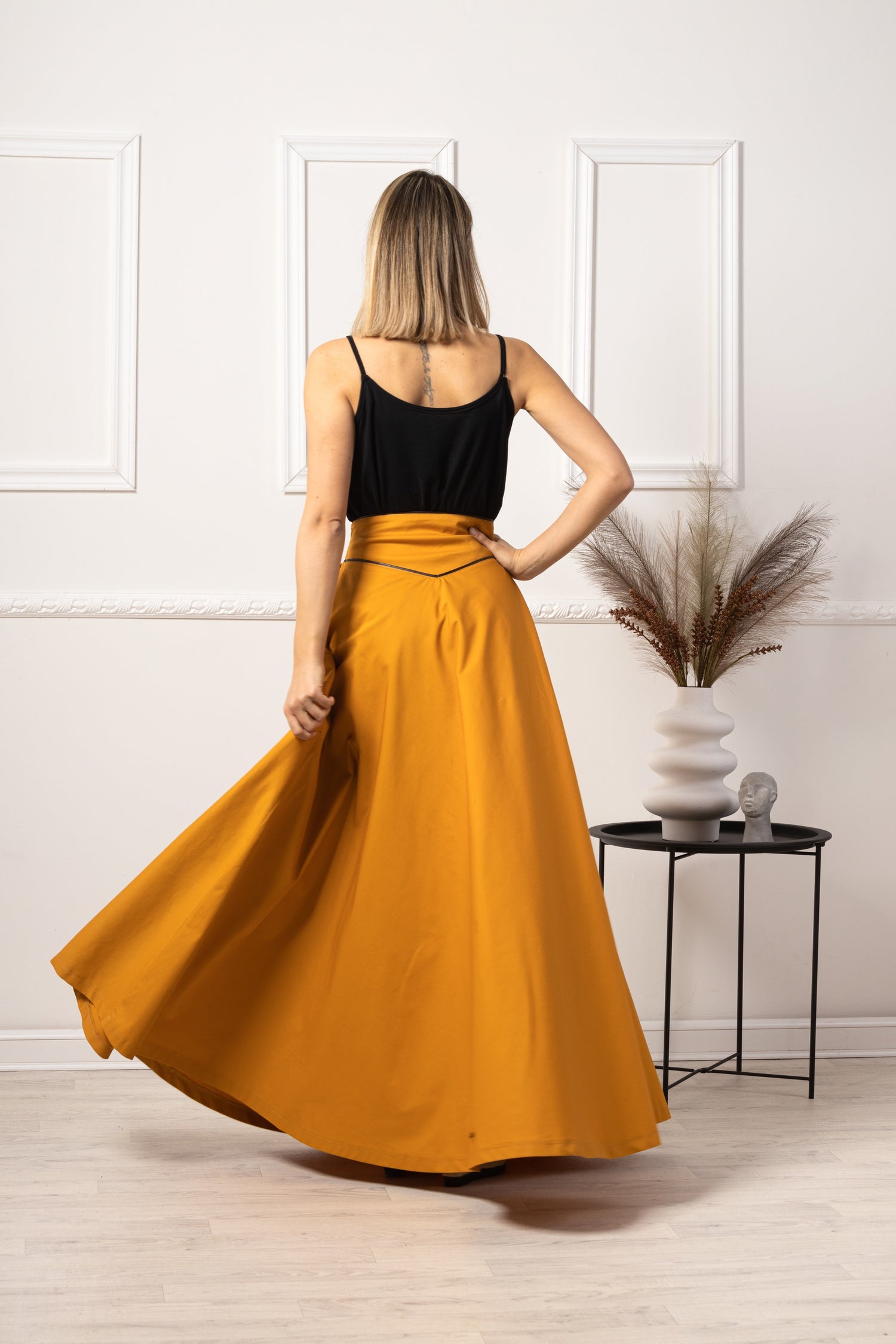 High waisted clearance mustard yellow skirt