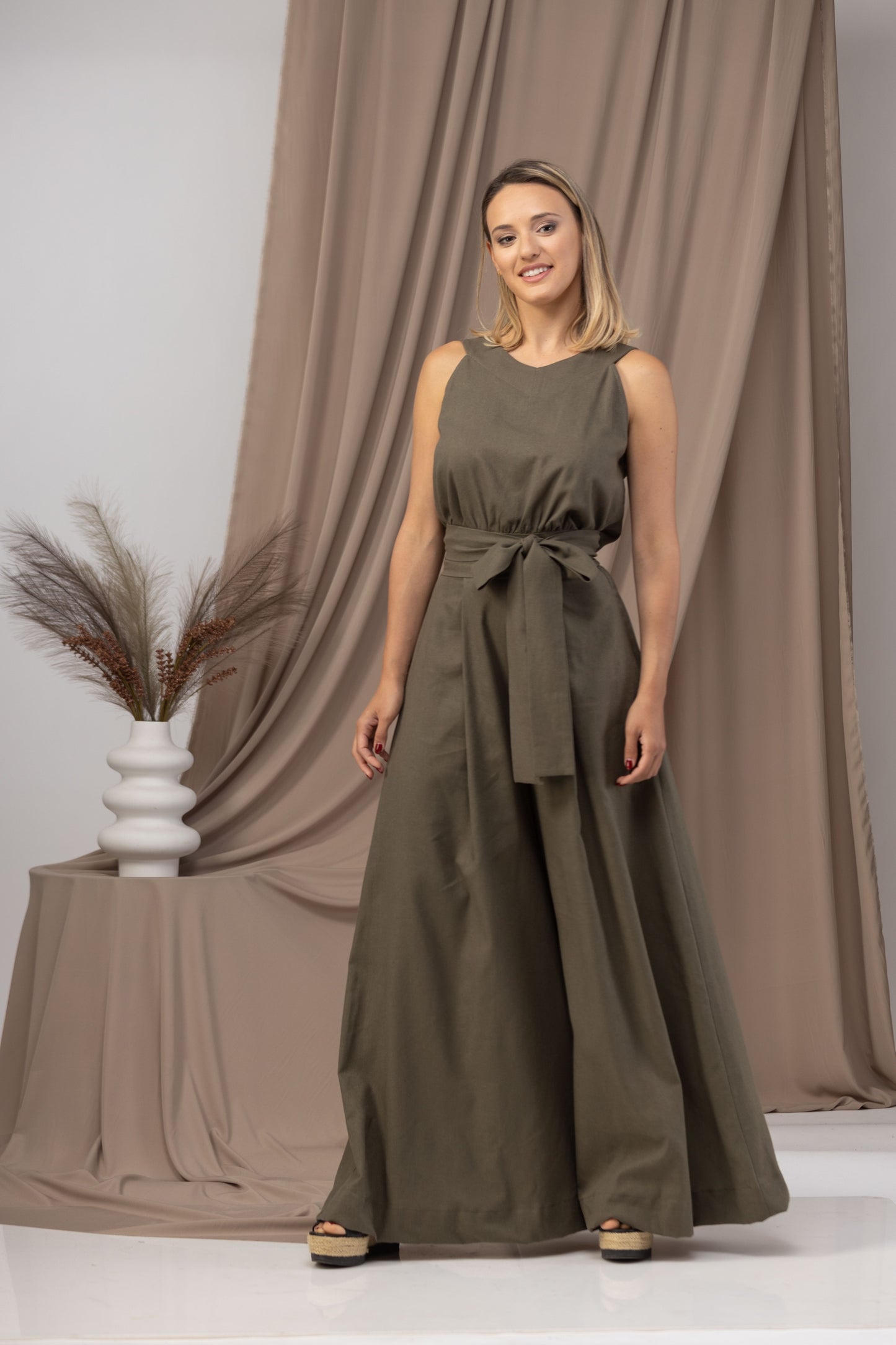 Linen Wide Leg Jumpsuit with Belt from Nikka Place | Effortless fashion for easy living