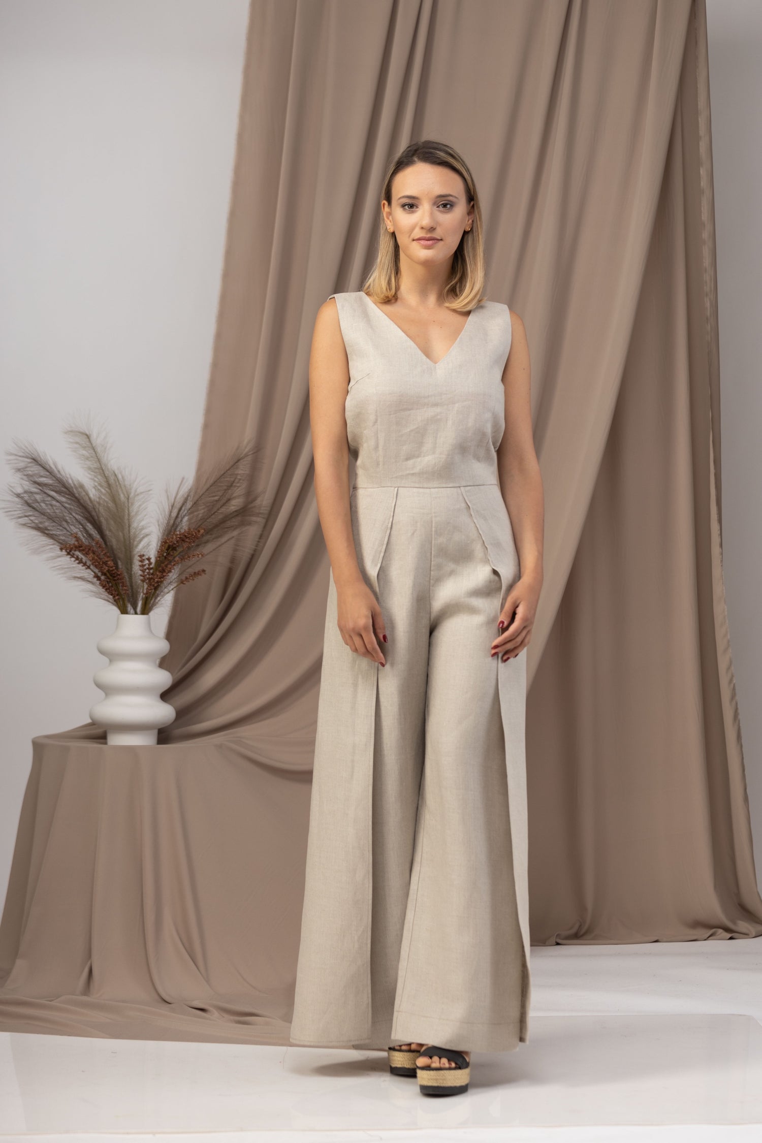 Linen Maxi Jumpsuit with Flaps for a relaxed and comfortable look - from NikkaPlace | Effortless fashion for easy living