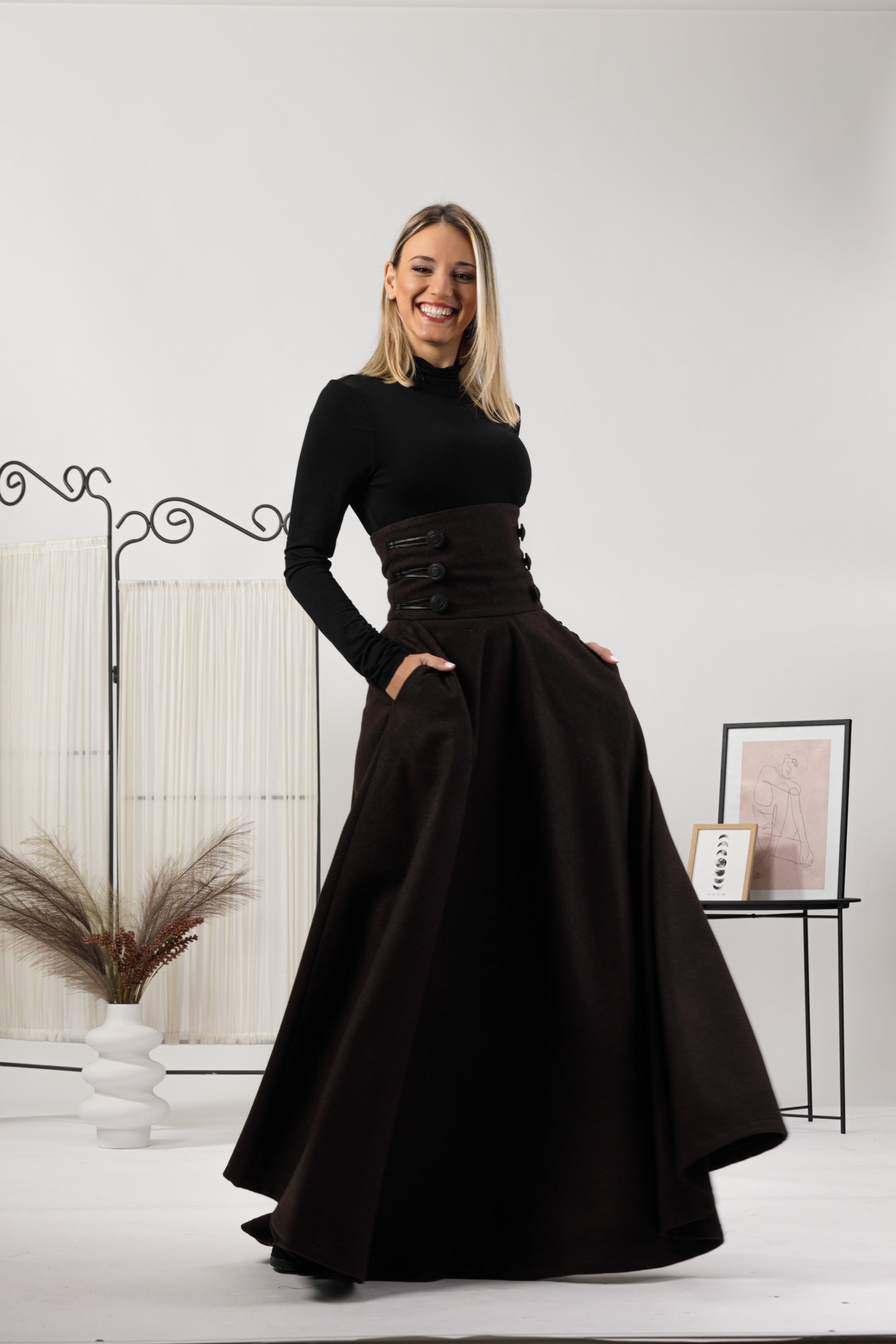 Dark Chocolate Winter Wool Maxi Skirt that will elevate your winter wardrobe - from NikkaPlace | Effortless fashion for easy living