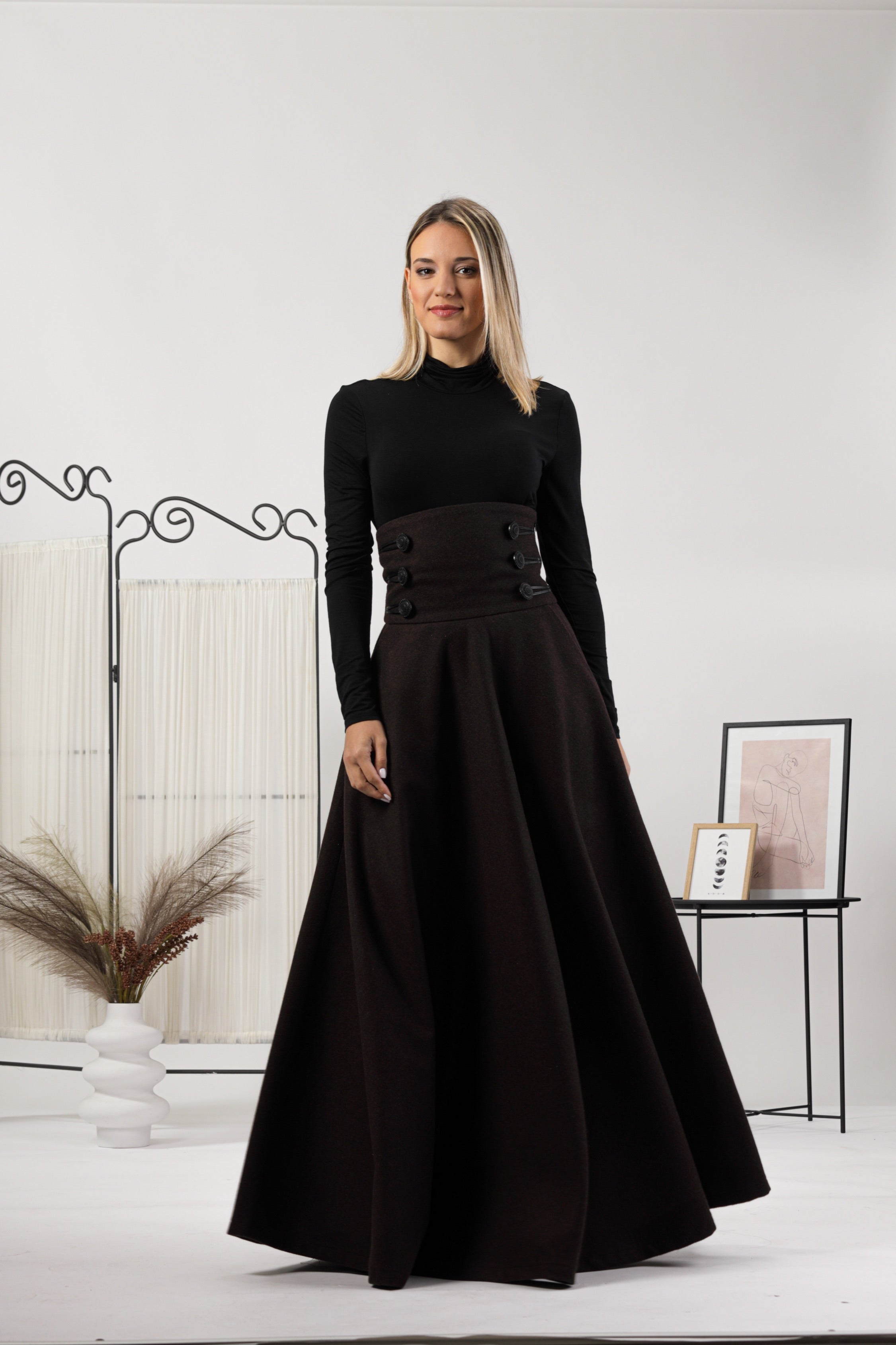 Keep warm in style with our Dark Chocolate Winter Wool Maxi Skirt - from NikkaPlace | Effortless fashion for easy living