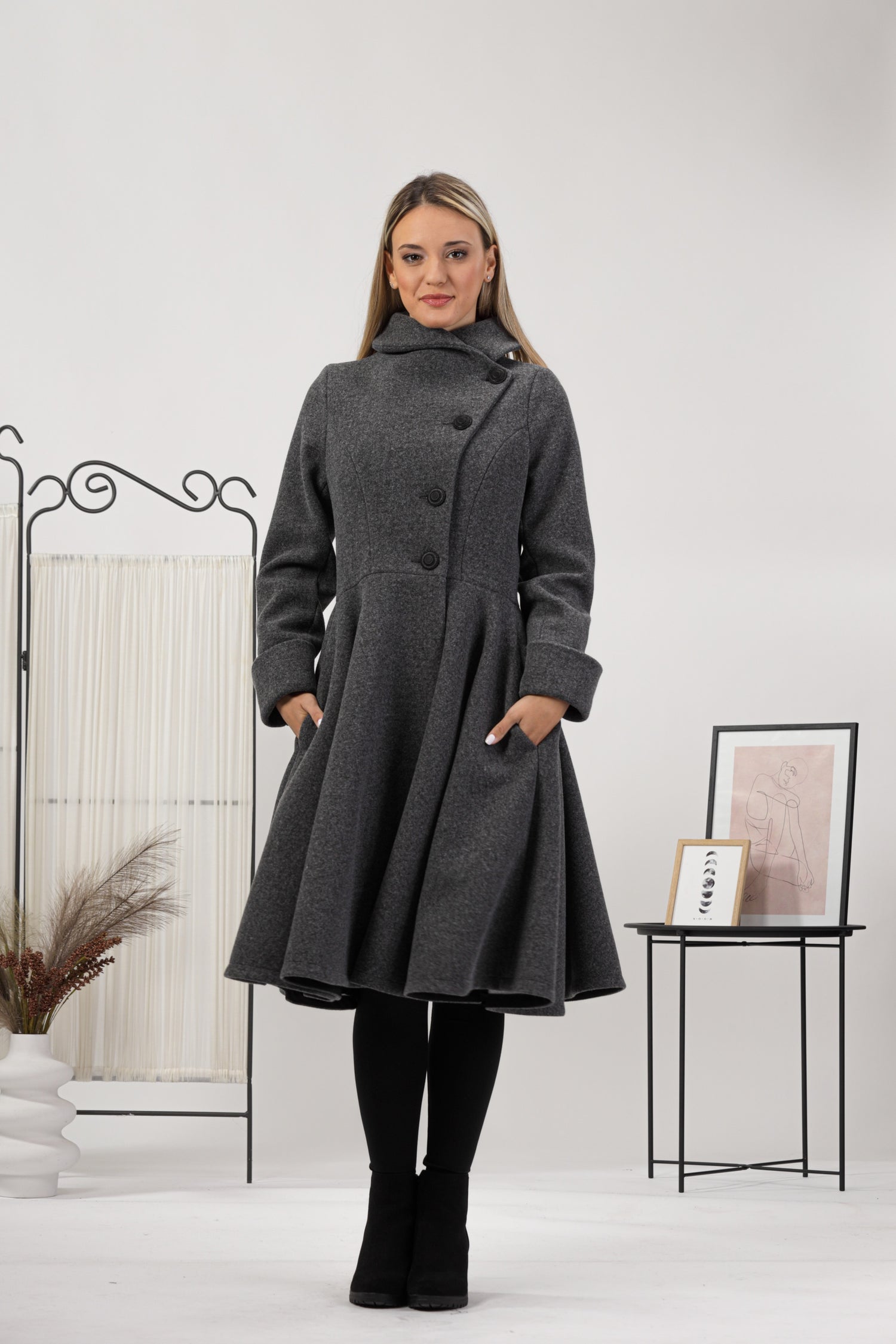 A-line Buttoned Winter Coat front view - from NikkaPlace | Effortless fashion for easy living