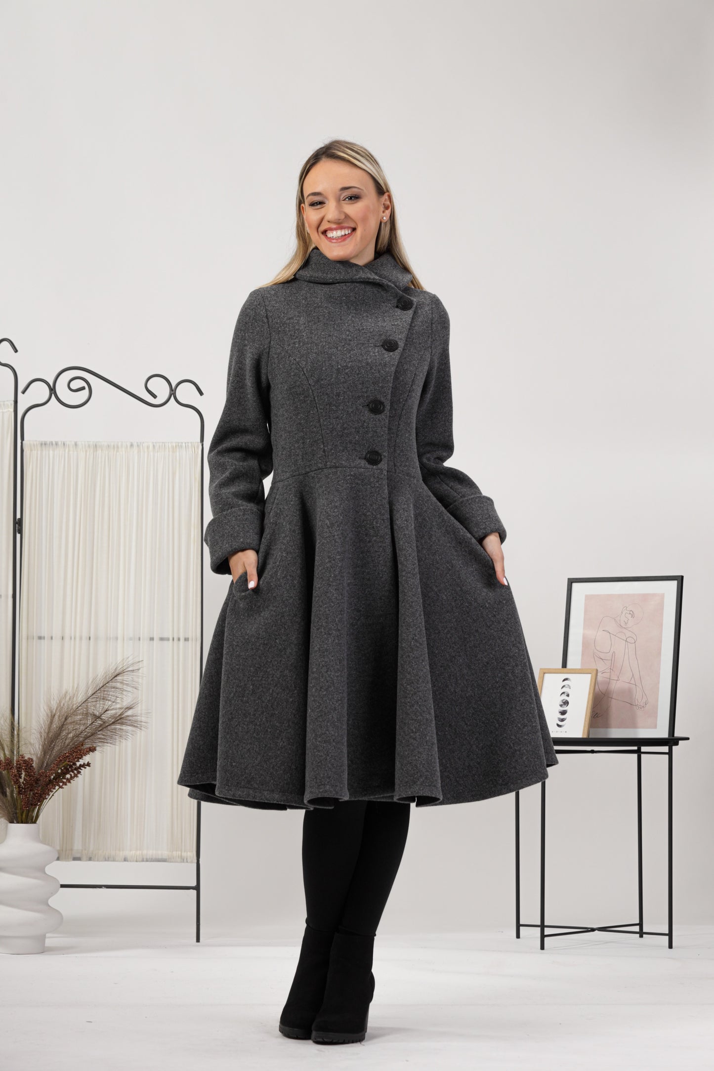 A-line Buttoned Winter Coat on model - from NikkaPlace | Effortless fashion for easy living
