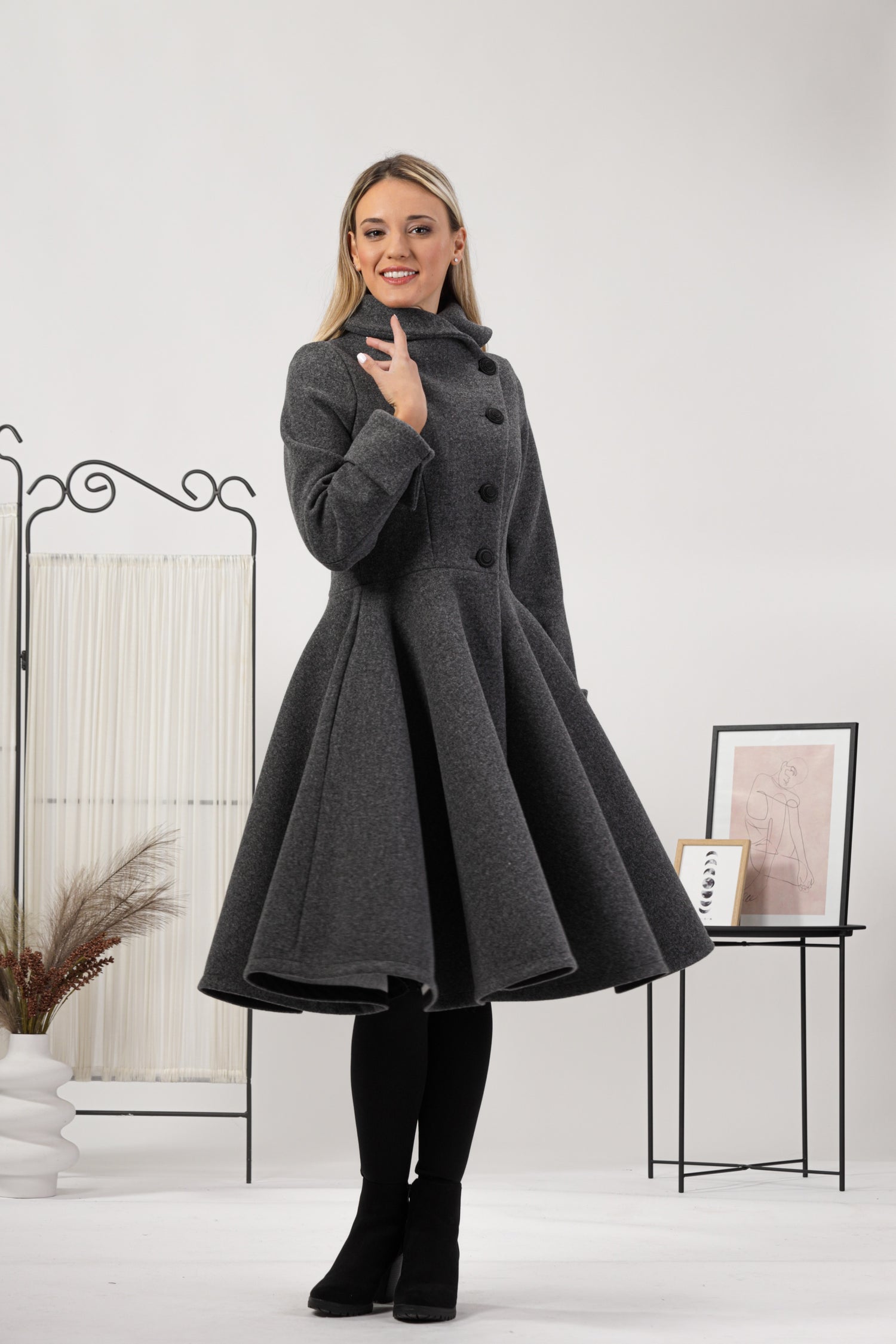 Stay warm in style with our A-line Buttoned Winter Coat - from NikkaPlace | Effortless fashion for easy living