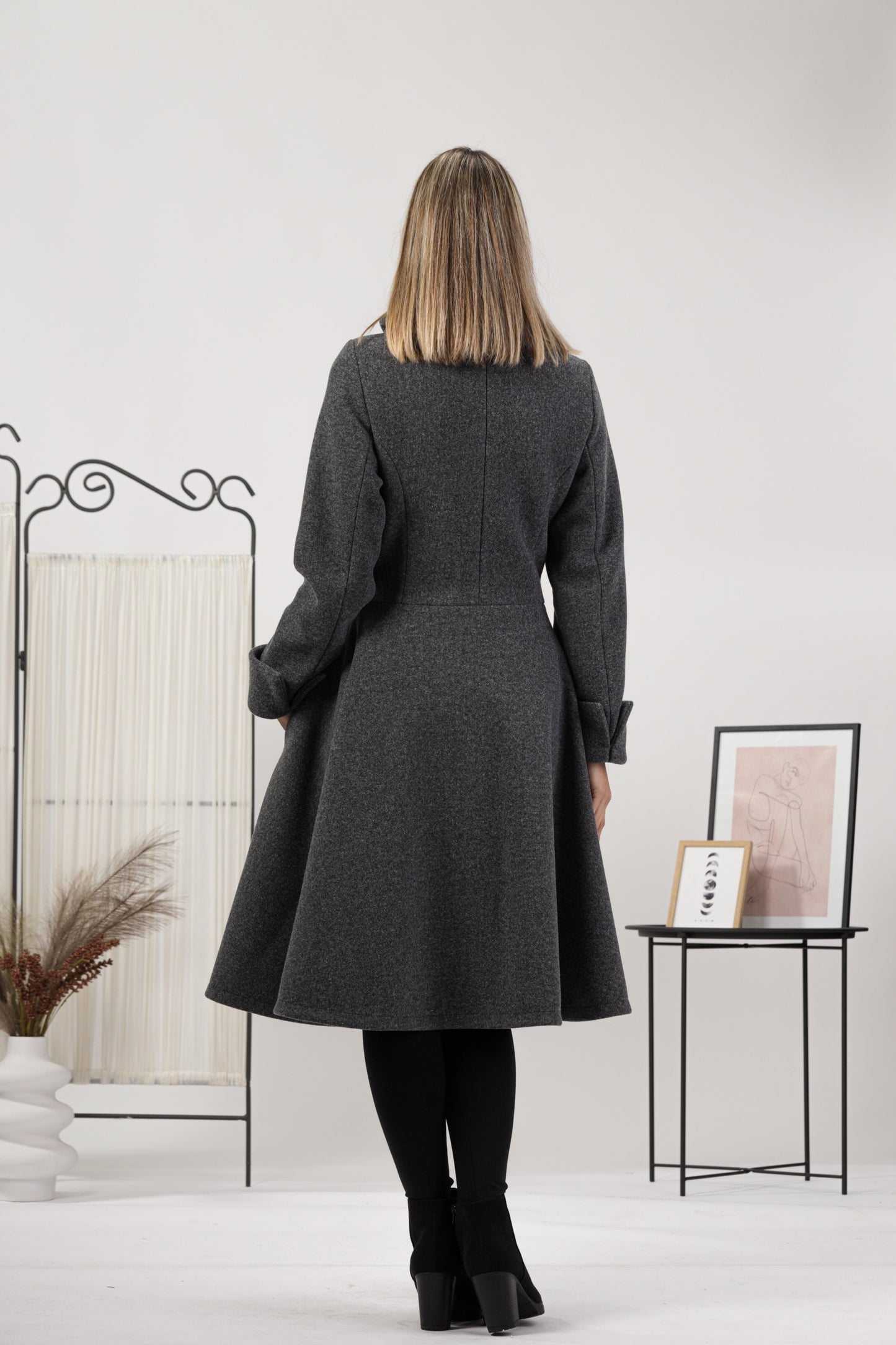 A-line Buttoned Winter Coat back view - from NikkaPlace | Effortless fashion for easy living