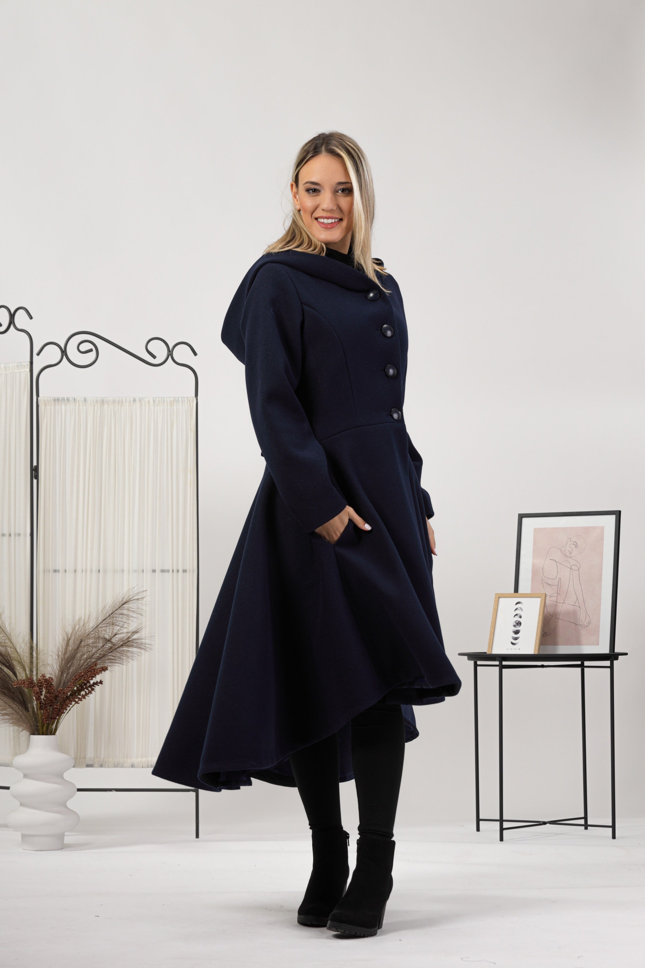 Raspberry Hooded Asymmetric Coat front view - from Nikka Place | Effortless fashion for easy living