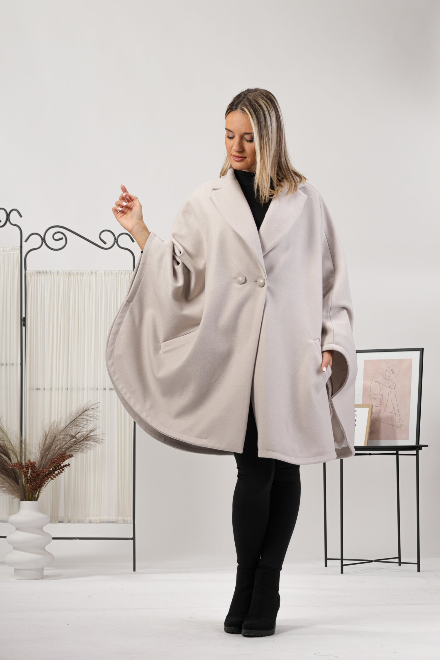 Back view of Brown Collared Loose Cape Coat - from Nikka Place | Effortless fashion for easy living
