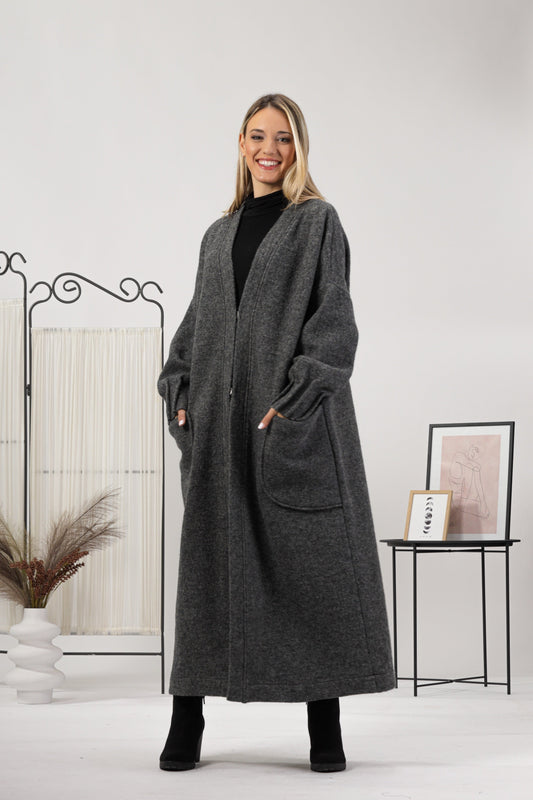 Charcoal Warm Wool Maxi Cardigan Front View - from Nikka Place | Effortless fashion for easy living