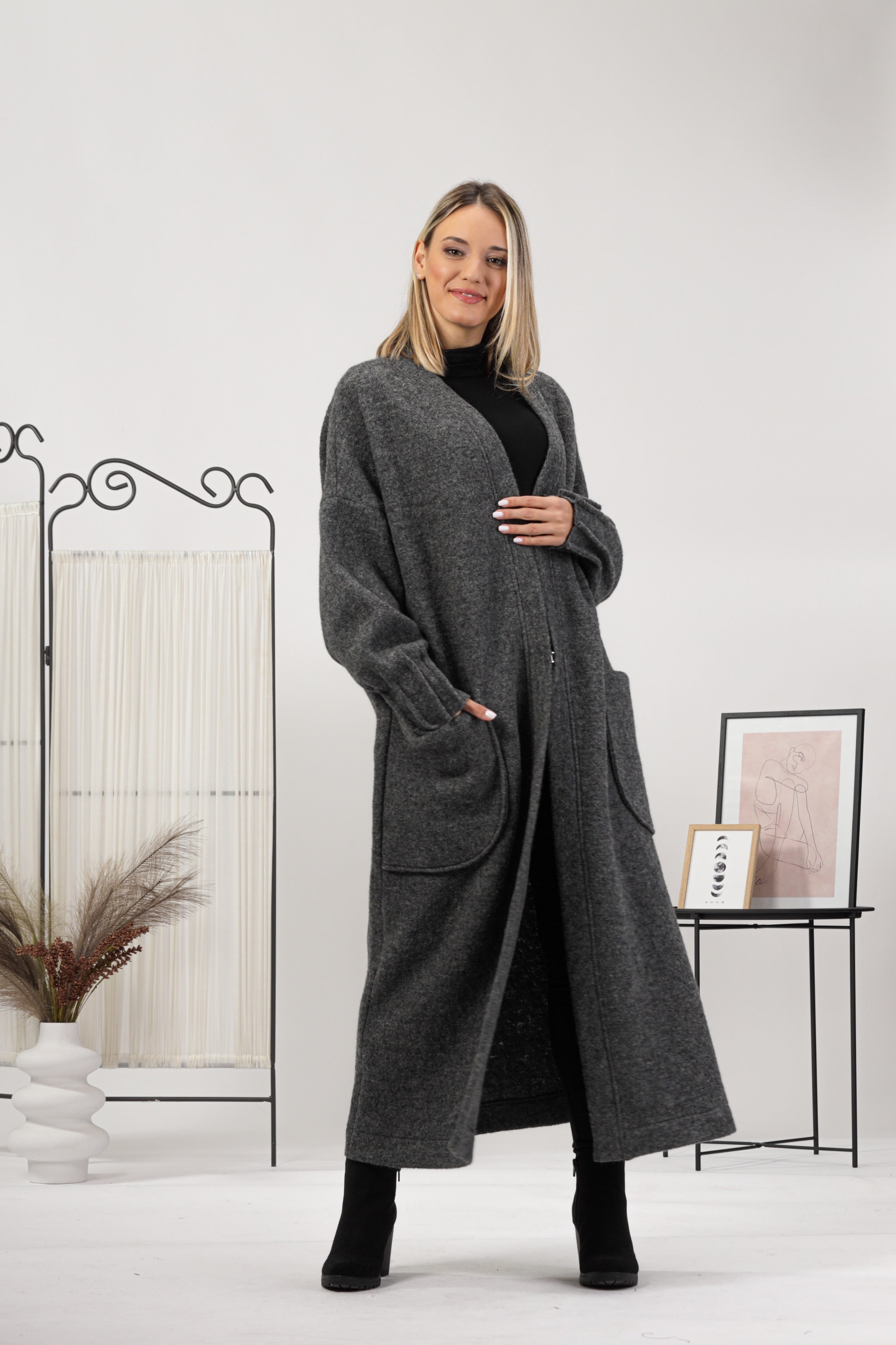 Charcoal Warm Wool Maxi Cardigan from NikkaPlace Effortless fashion for easy living