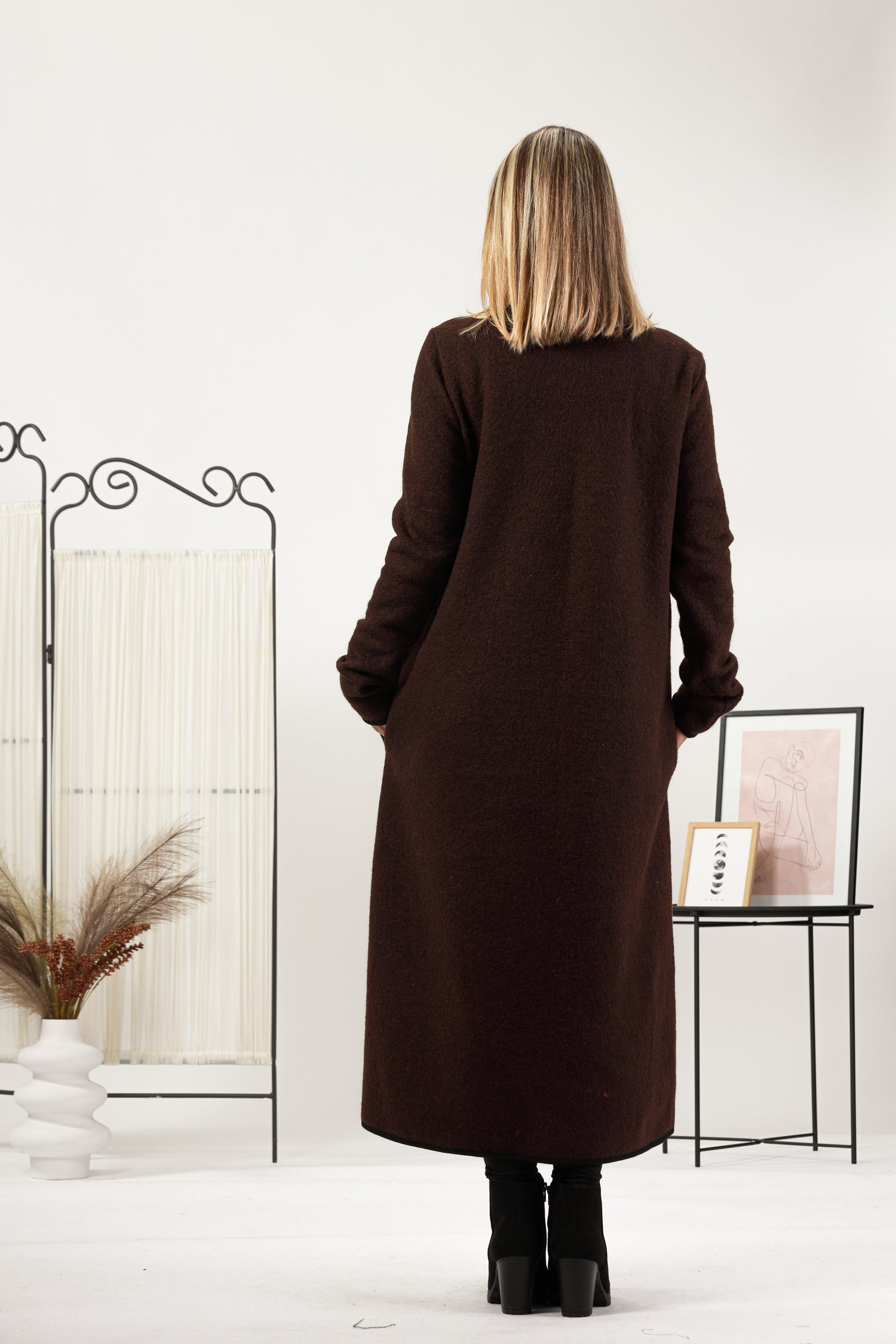 Long Wool Winter Cardigan back view - from NikkaPlace | Effortless fashion for easy living