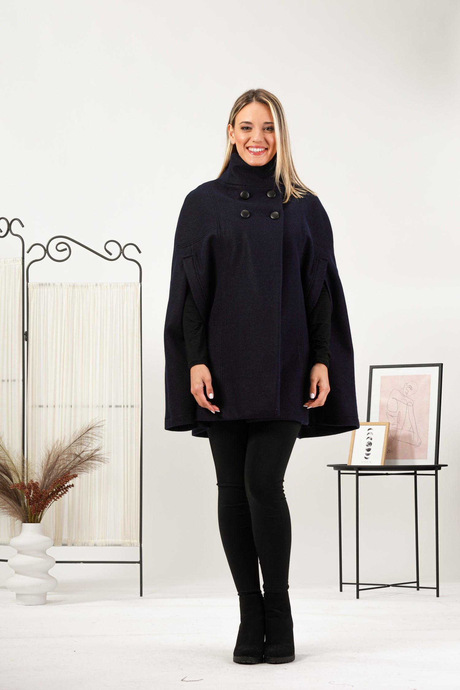 Black Cape Coat - button closure - from NikkaPlace | Effortless fashion for easy living