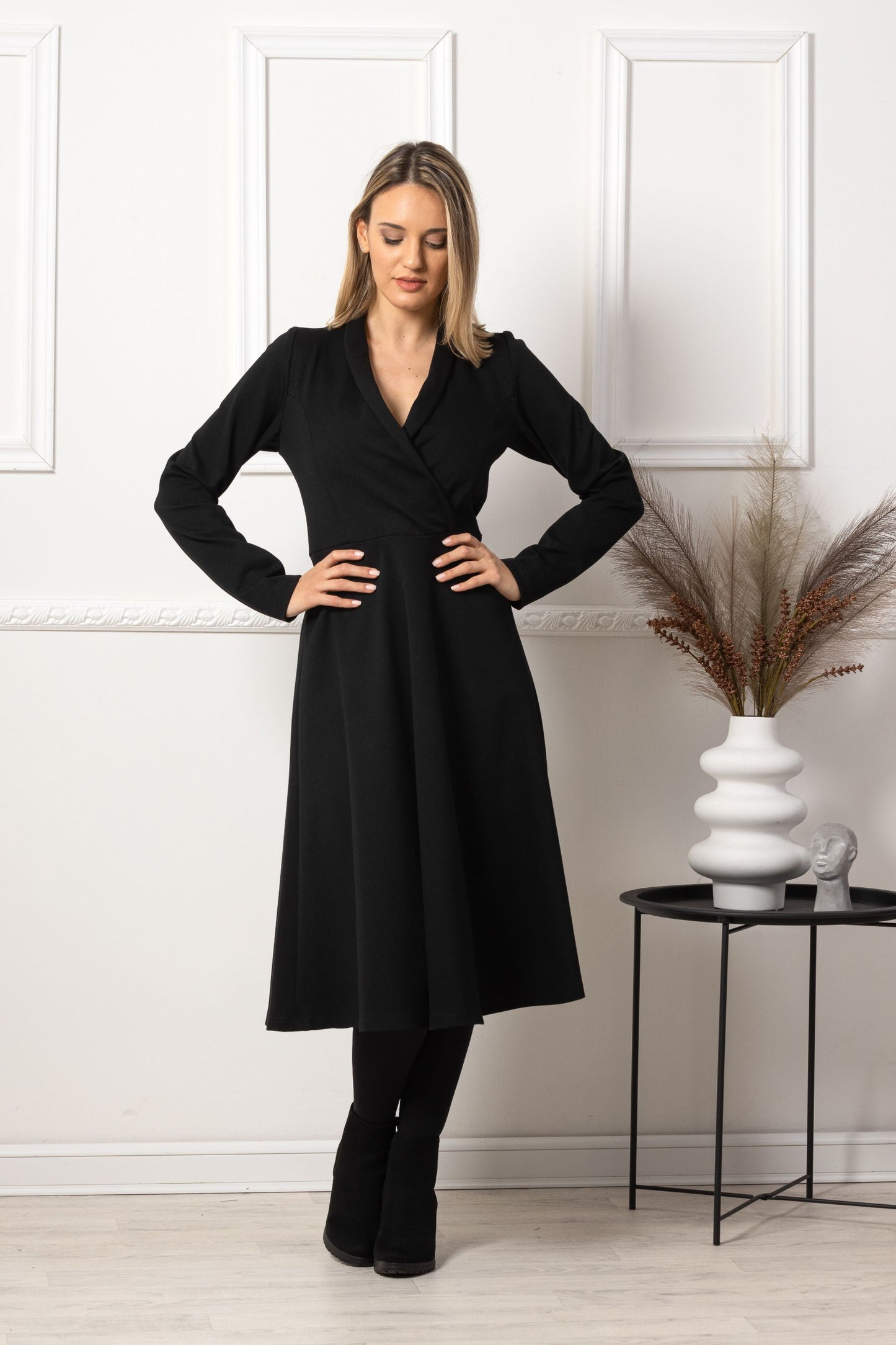 A-Line Belted Black Dress front view - NikkaPlace | Effortless fashion for easy living