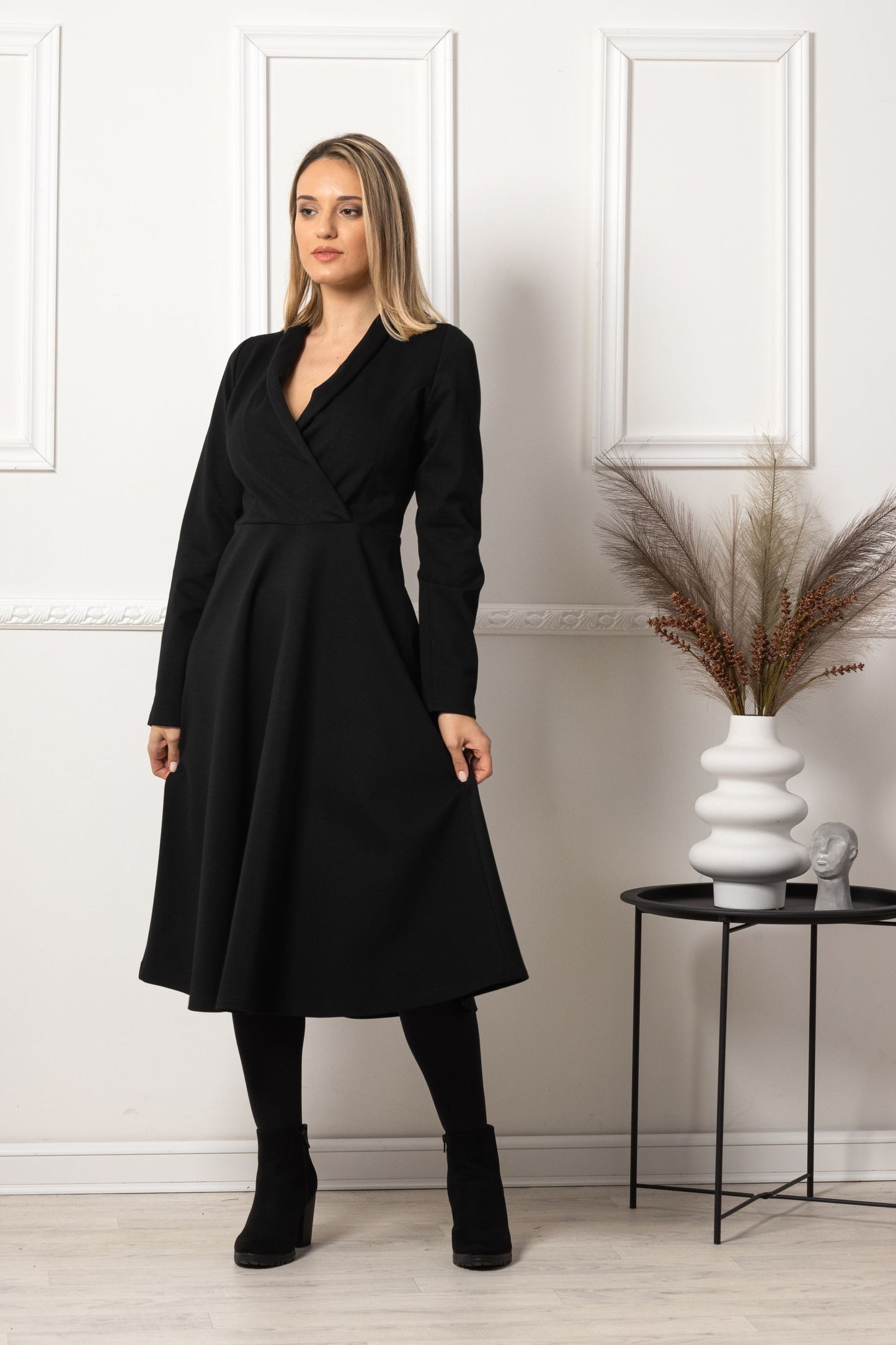A-Line Belted Black Dress on a model - NikkaPlace | Effortless fashion for easy living